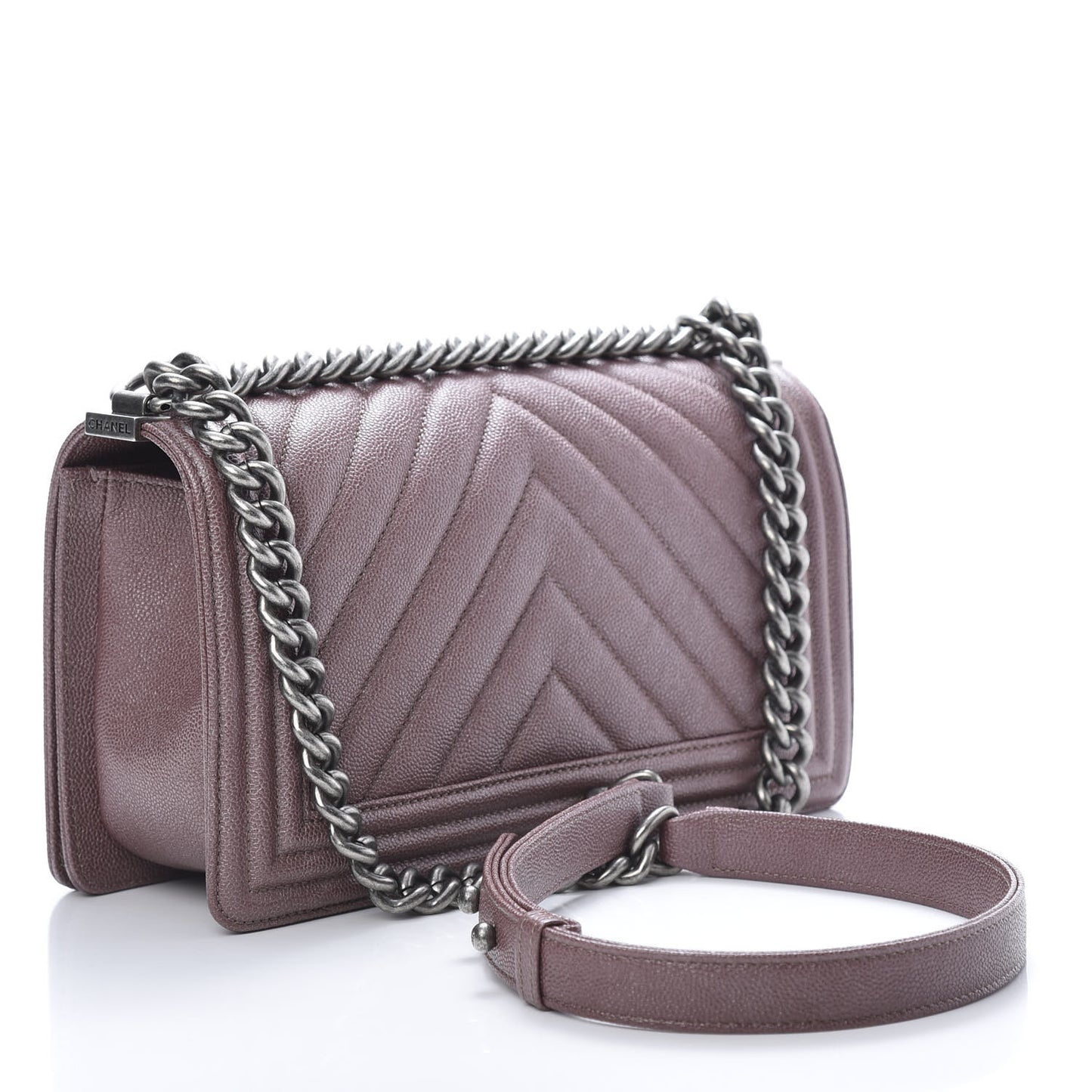 Metallic Caviar Chevron Quilted Medium Boy Flap Dark Pink