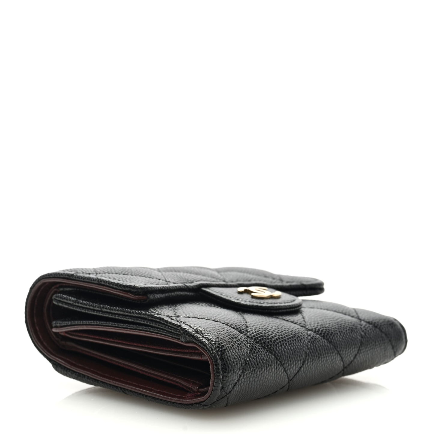 Caviar Quilted Compact Flap Wallet Black