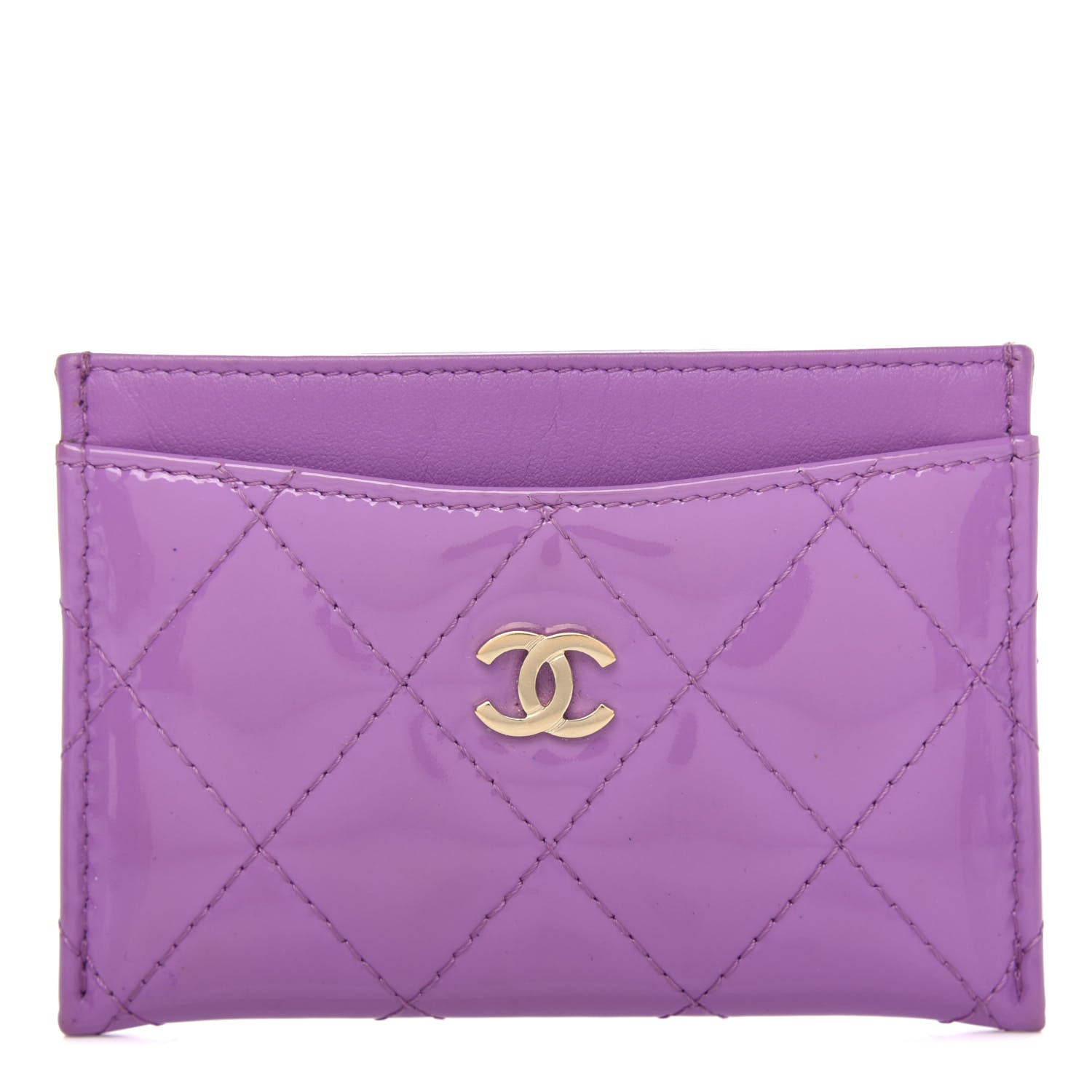 Chanel Patent Quilted Card Holder Purple 1 of 9