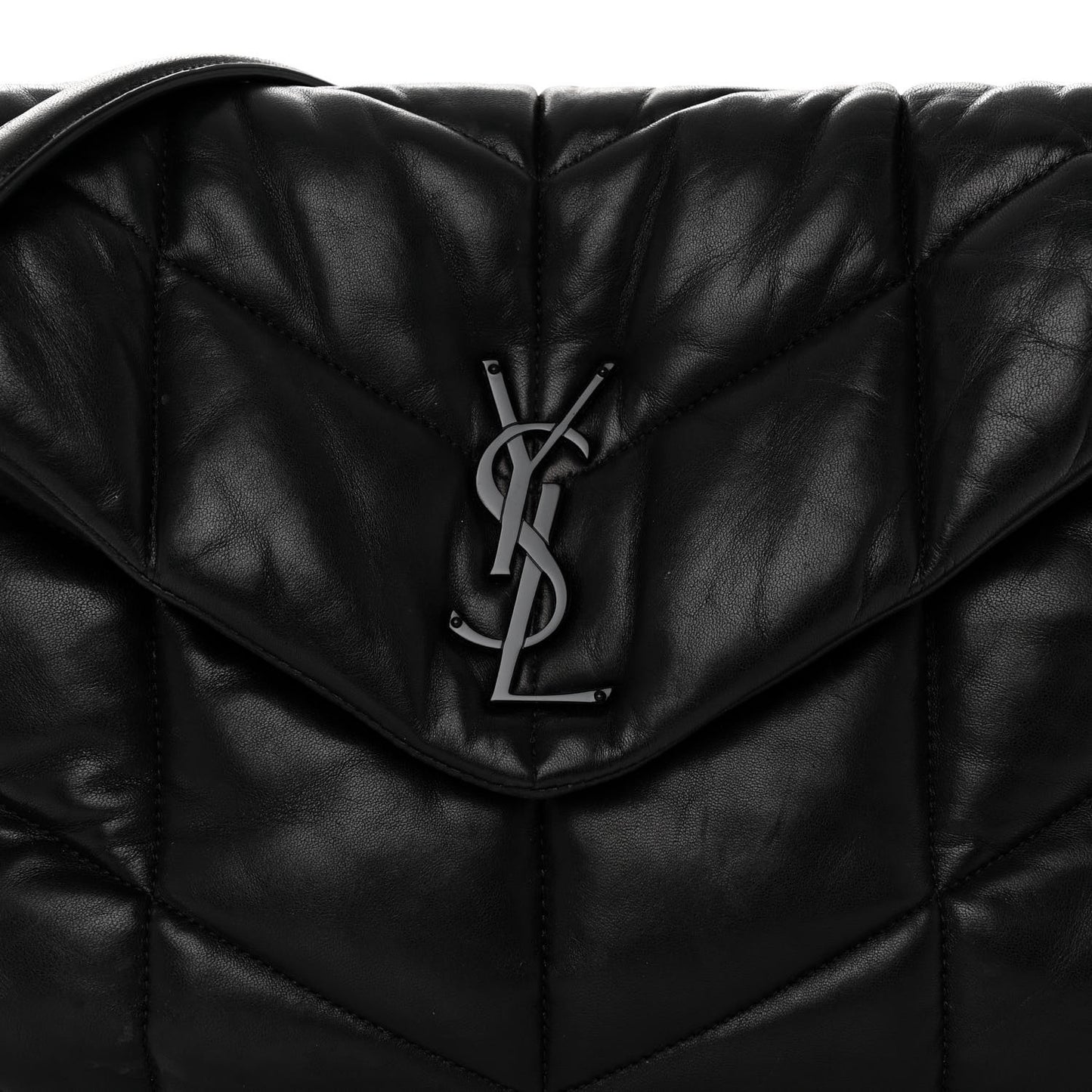 Lambskin Quilted Monogram Monochrome Medium Loulou Puffer Chain Satchel Black