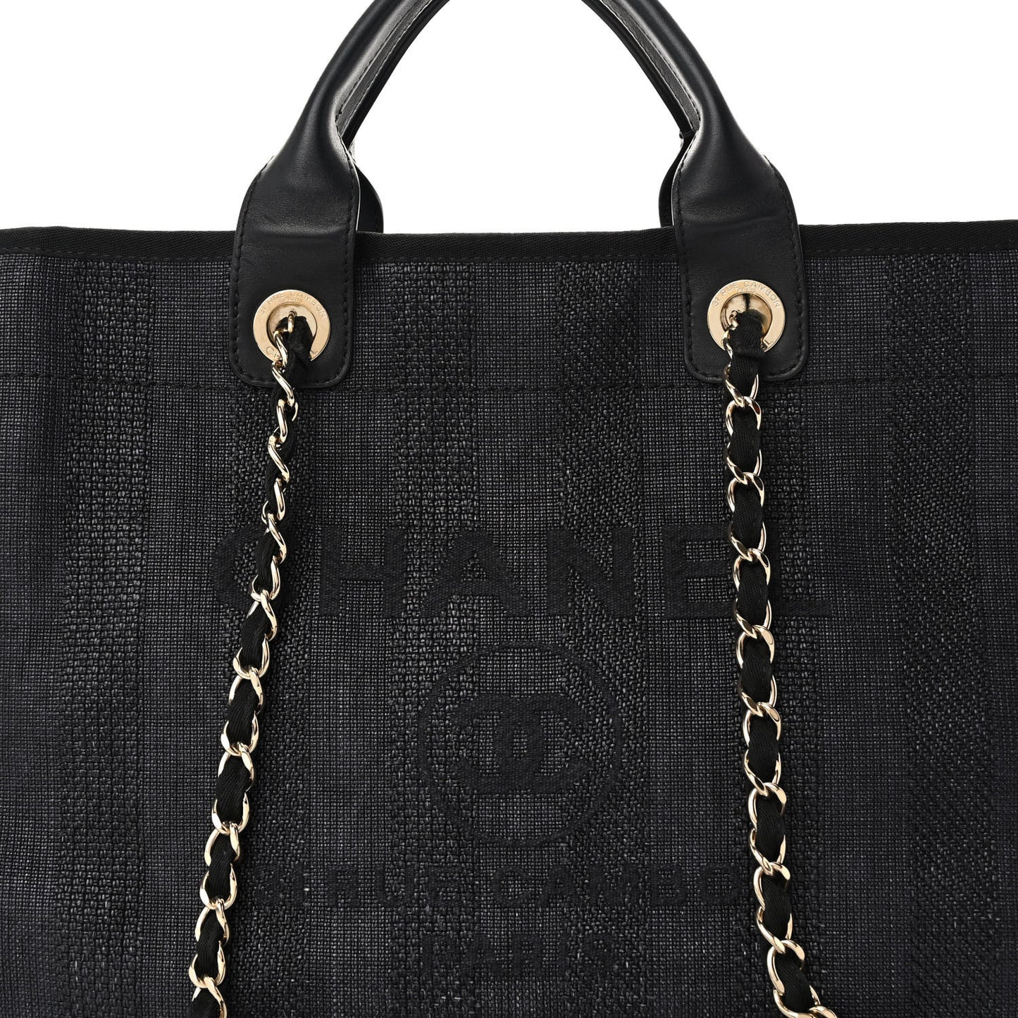 Mixed Fibers Calfskin Striped Medium Deauville Tote Black