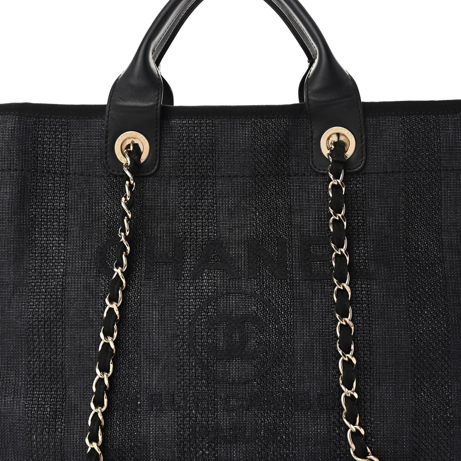 Chanel Mixed Fibers Calfskin Striped Medium Deauville Tote Black 10 of 12