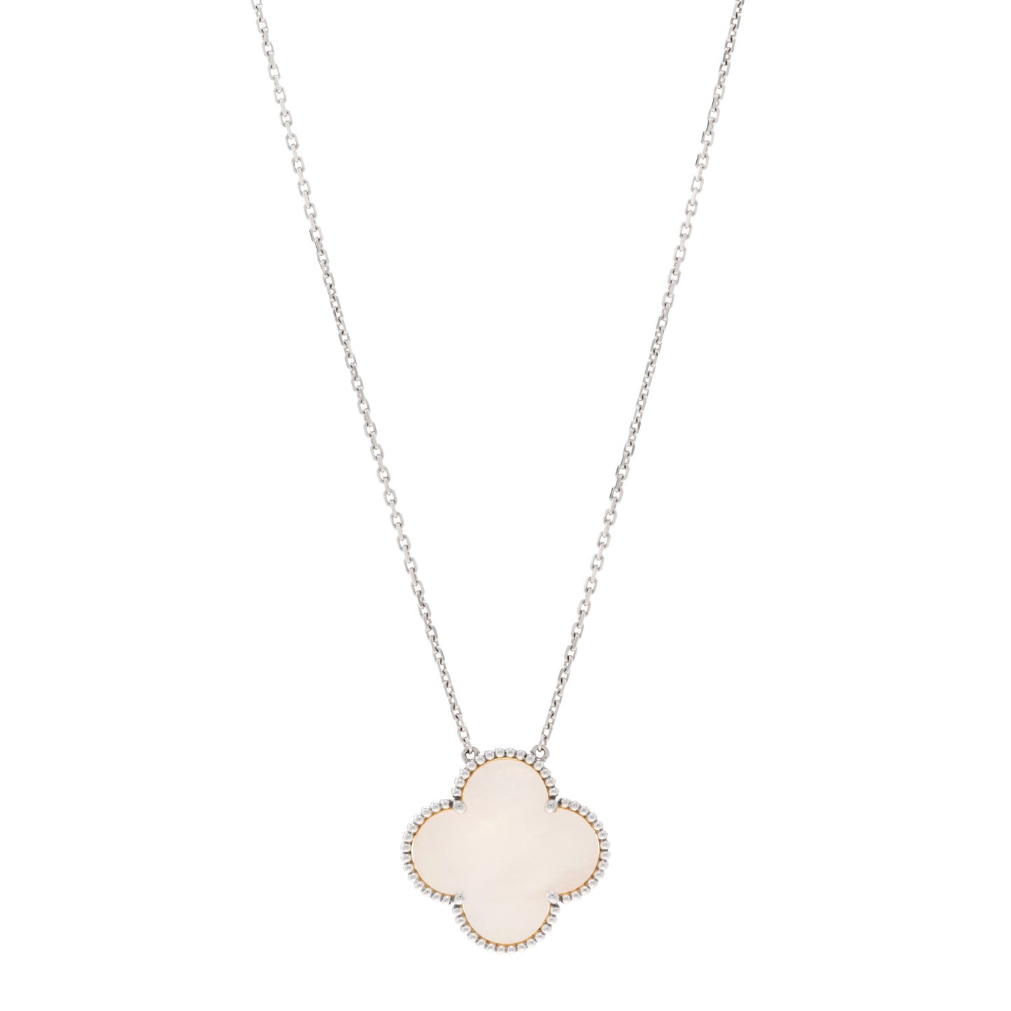 18K White Gold Mother of Pearl Magic Alhambra Pendant Necklace