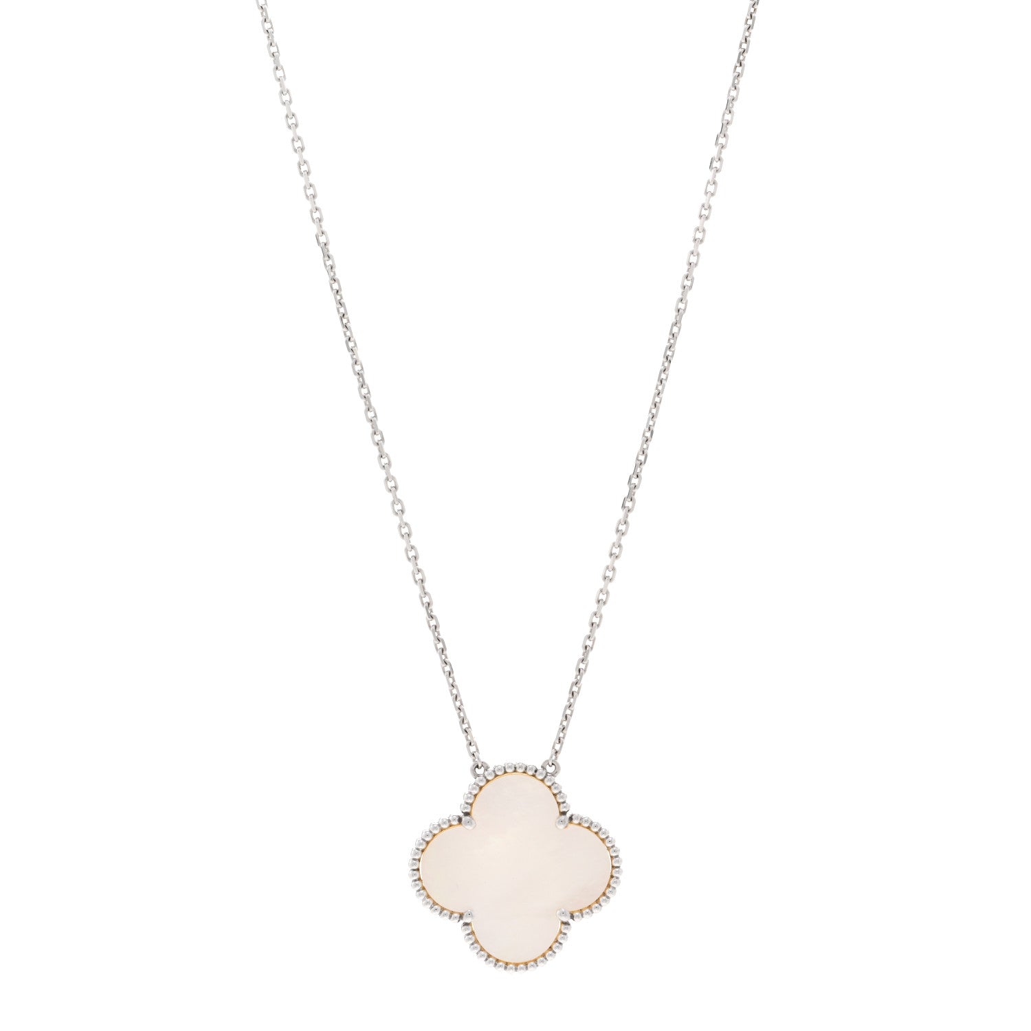 Van Cleef & Arpels 18K White Gold Mother of Pearl Magic Alhambra Pendant Necklace 1 of 5