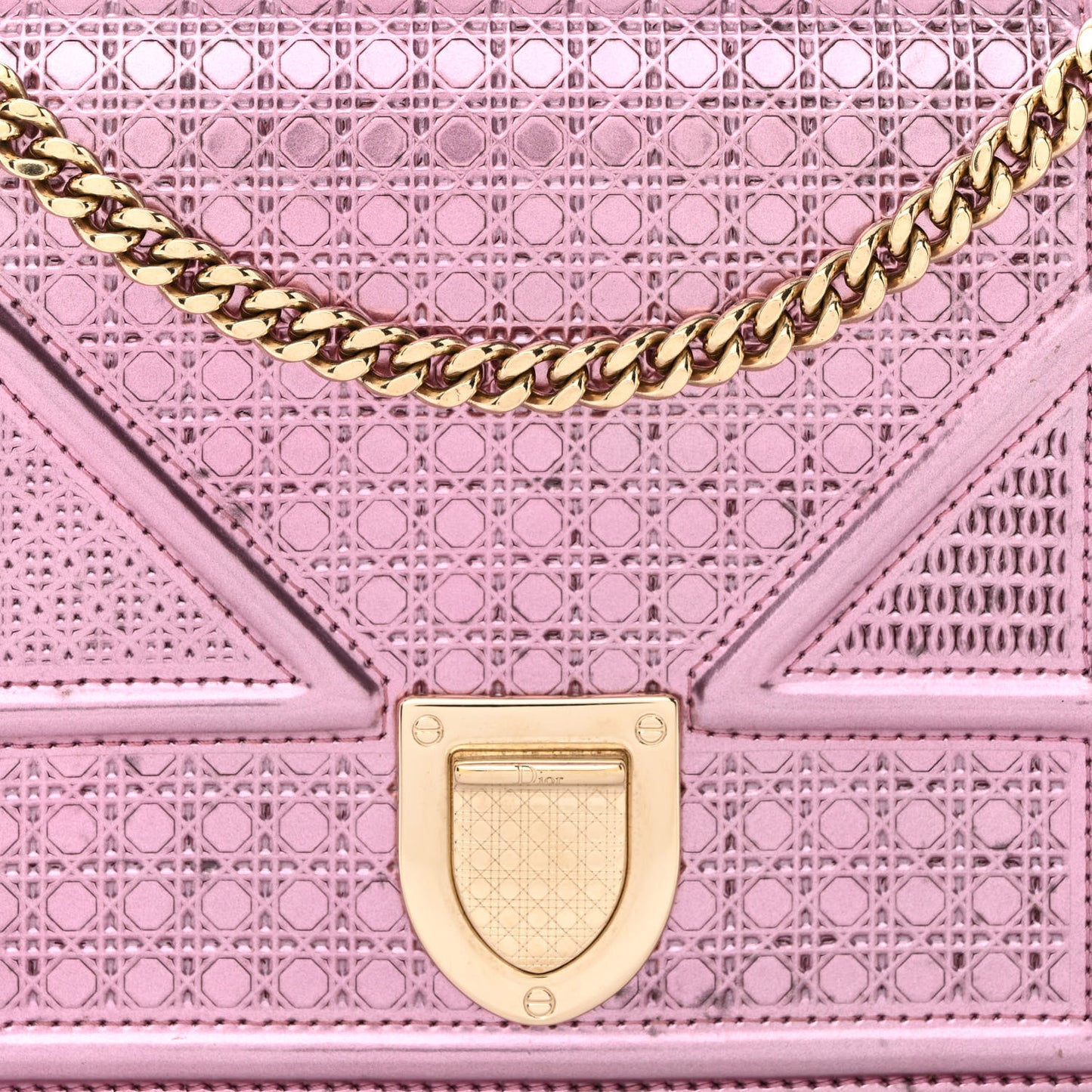Metallic Patent Micro-Cannage Diorama Wallet on Chain Pouch Pink
