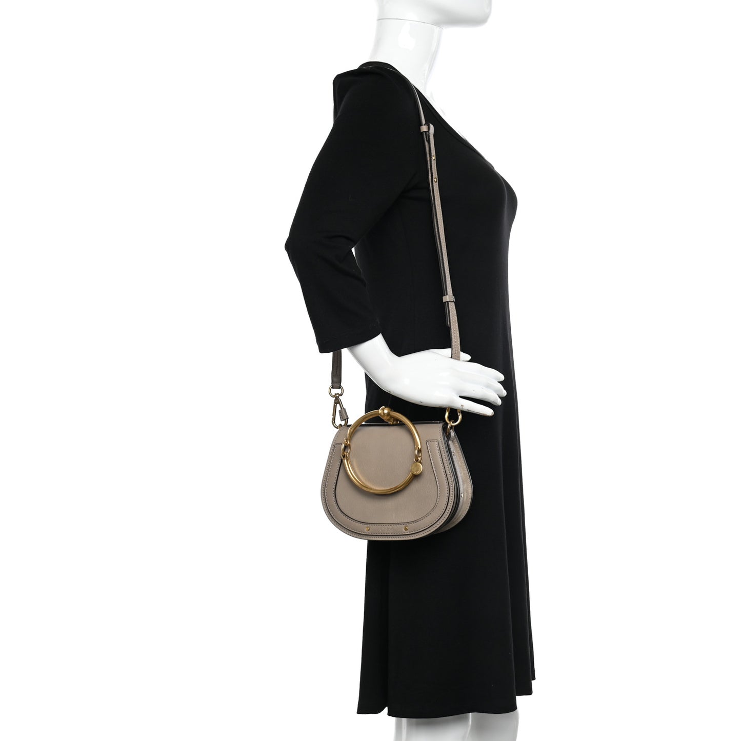 Calfskin Suede Small Nile Bracelet Bag Motty Grey