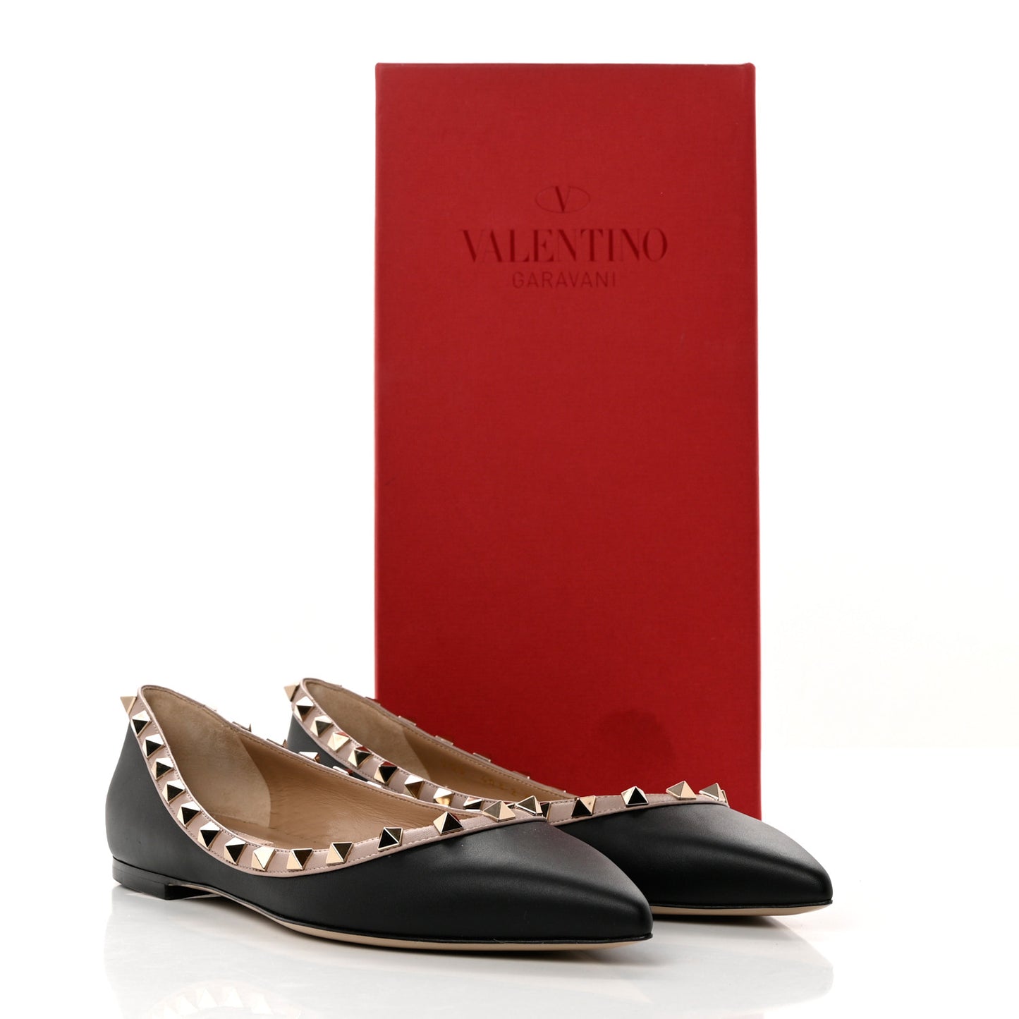 Calfskin Nappa Rockstud Ballerina Flats 37.5 Black Poudre