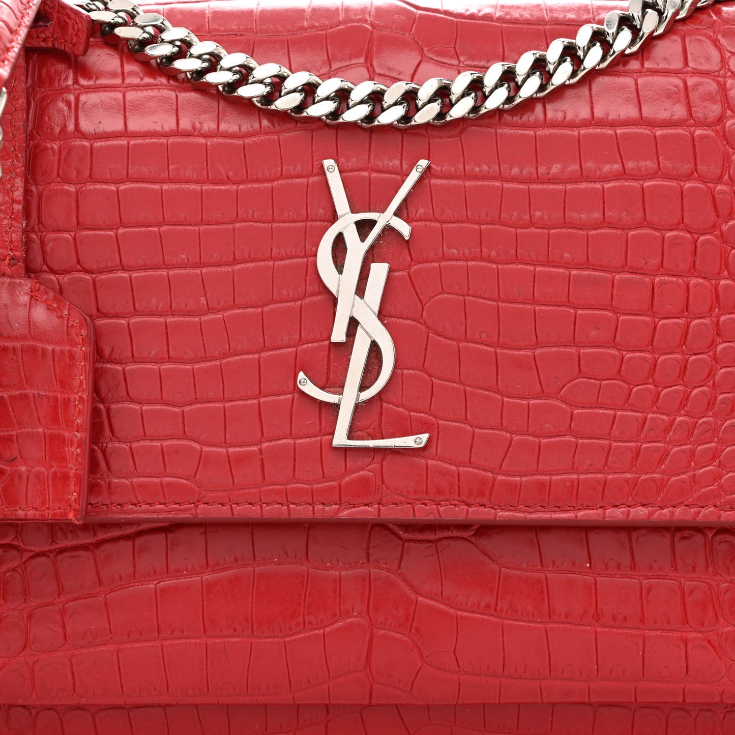 Calfskin Crocodile Embossed Medium Monogram Sunset Rouge Eros