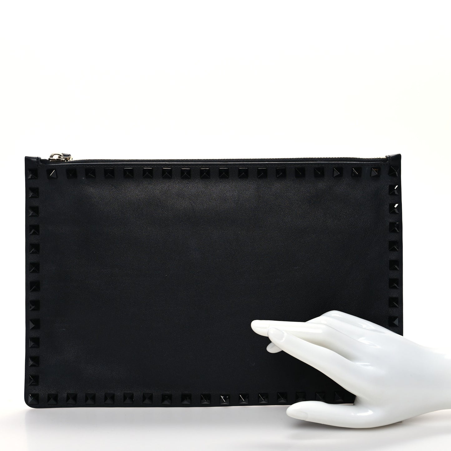 Nappa Monochrome Large Rockstud Zip Pouch Black