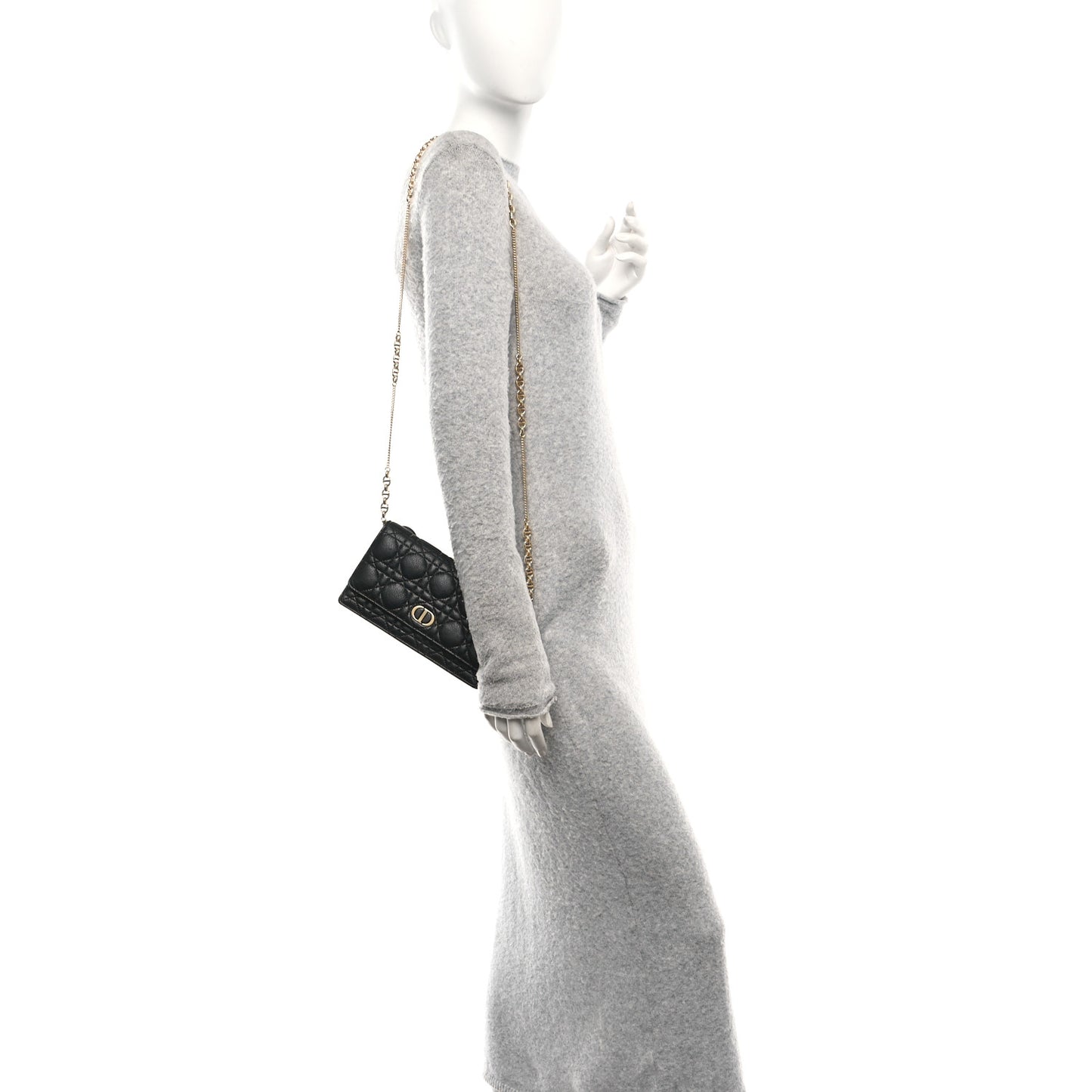 Supple Calfskin Caro Pouch with Chain Black