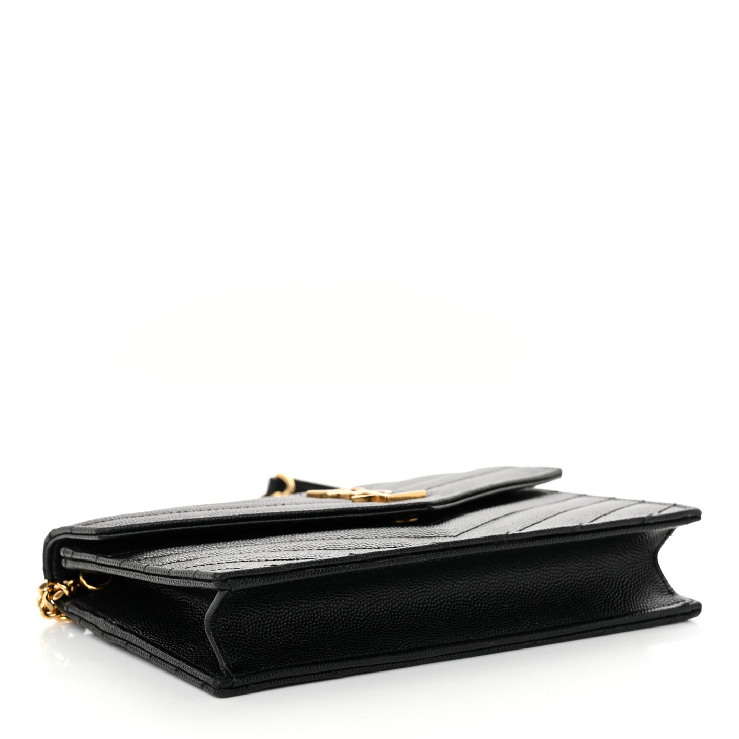 Grain De Poudre Matelasse Chevron Monogram Envelope Chain Wallet Black