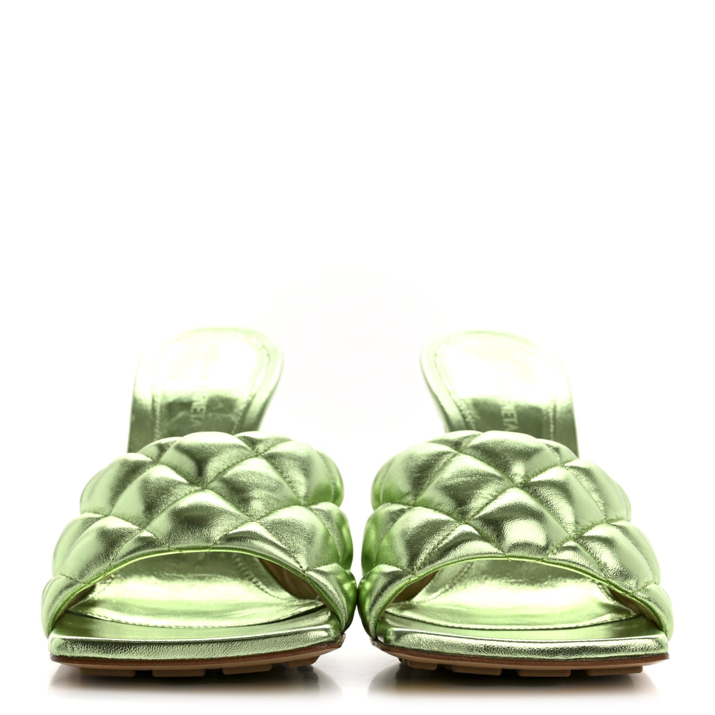 Metallic Nappa Reflection Matelasse Padded Mule Sandals 37.5 Pistachio