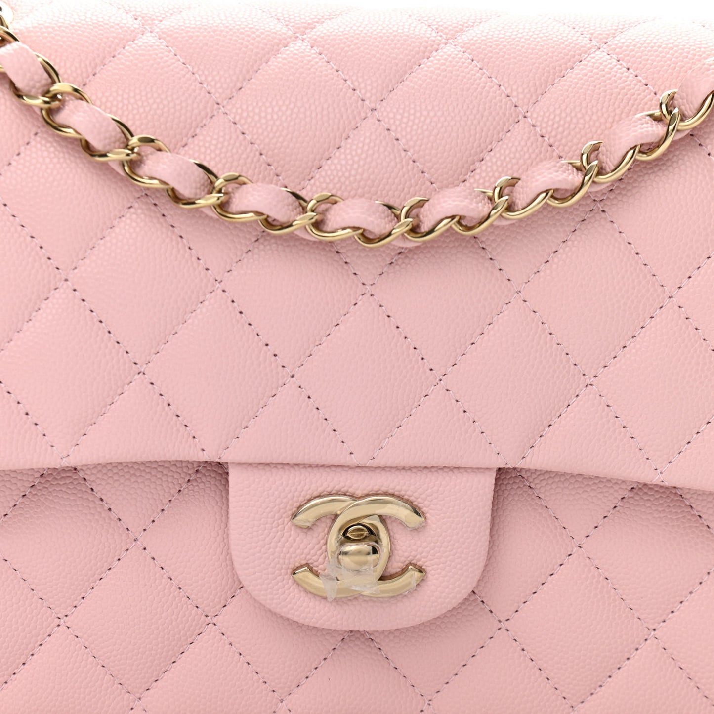 Caviar Quilted Medium Double Flap Light Pink