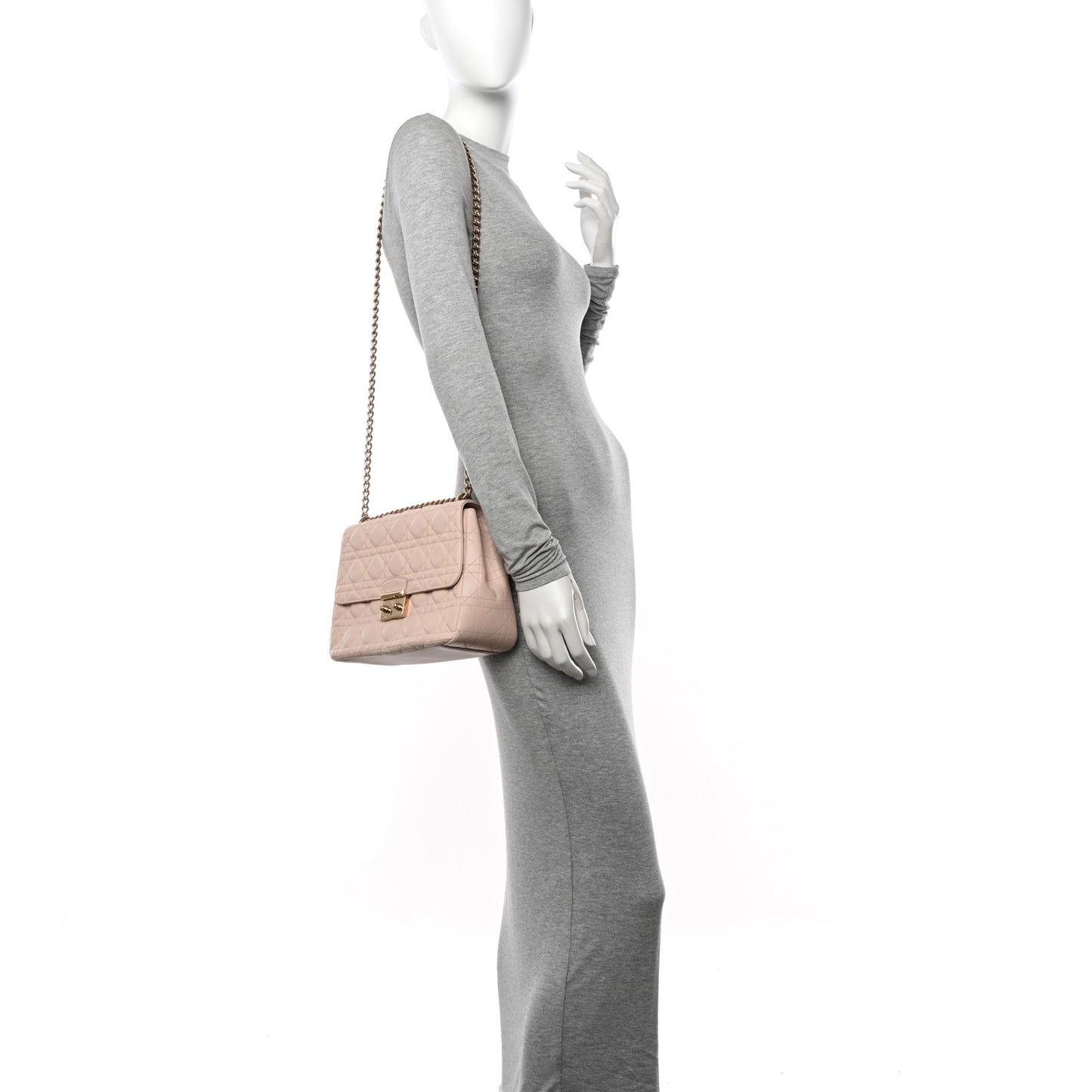 Lambskin Cannage Large Miss Dior Flap Rose Poudre