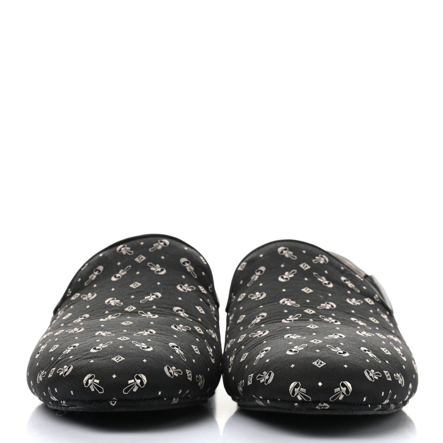 Fendi Canvas Calfskin Karlito Slip On Moccasin Loafers 7 Black 2 of 9