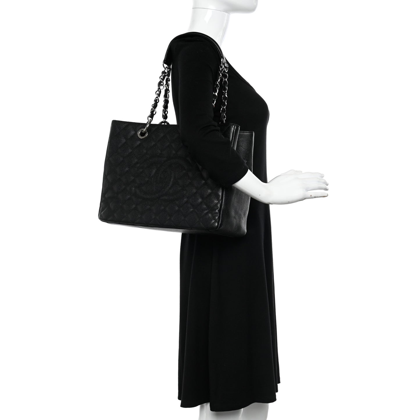 Caviar Quilted Grand Shopping Tote GST Black