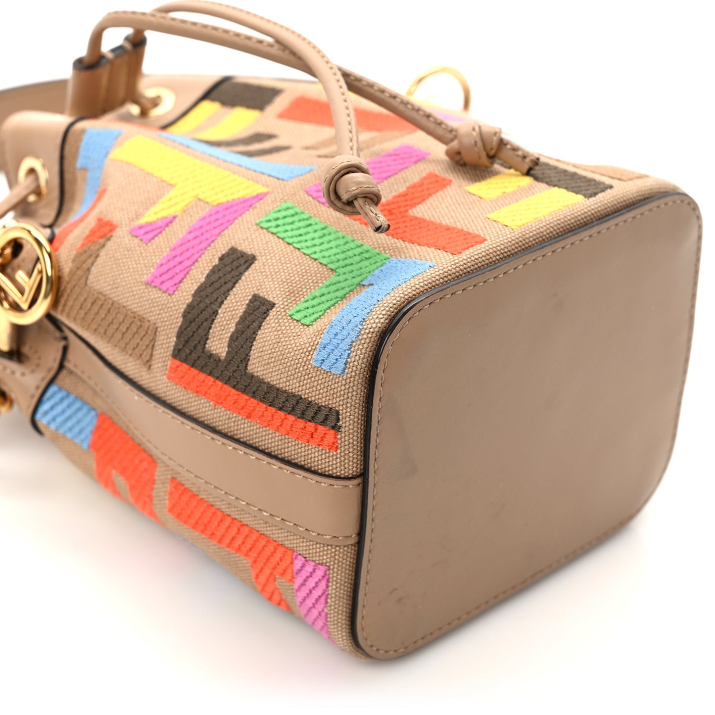 Canvas Vitello King F is Fendi FF Multicolor Embroidered Mini Mon Tresor Bucket Bag Multicolor Cuoio