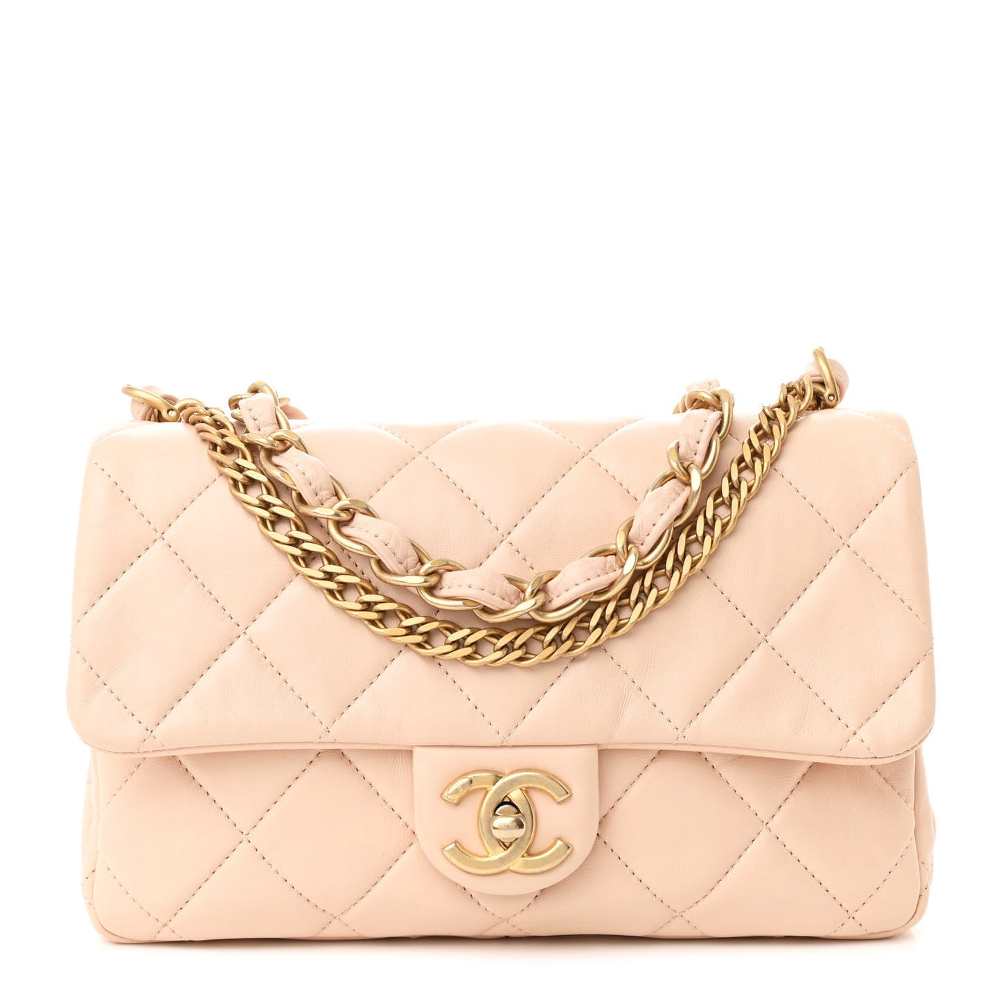Lambskin Quilted Medium Fancy Jewel Flap Pink