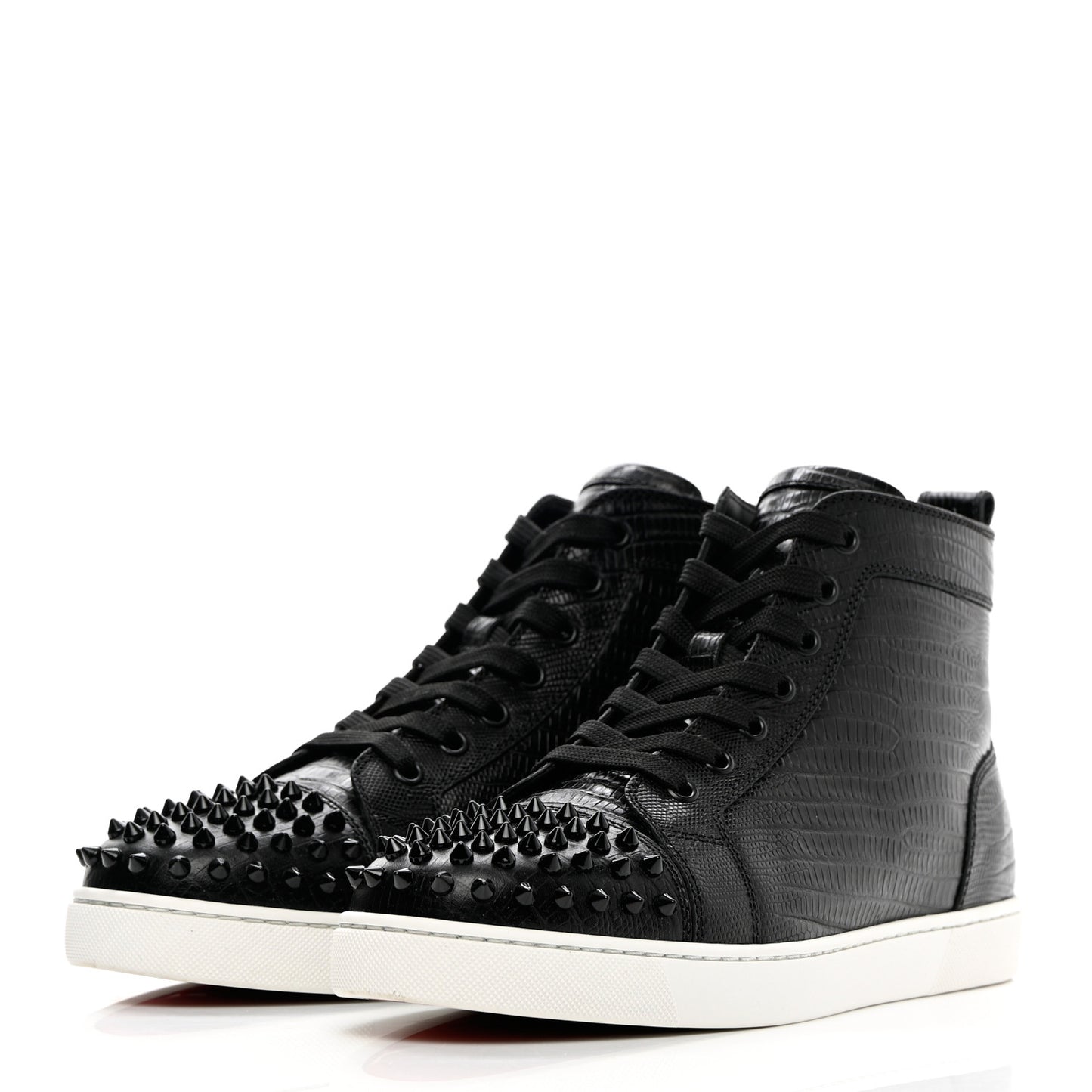 Calfskin Lizard Embossed Womens Lou Spikes Flat Sneakers 40.5 Black