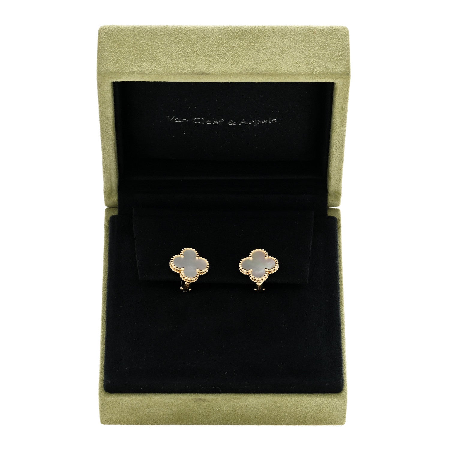 Van Cleef & Arpels 18K Yellow Gold Mother of Pearl Vintage Alhambra Earrings 5 of 5