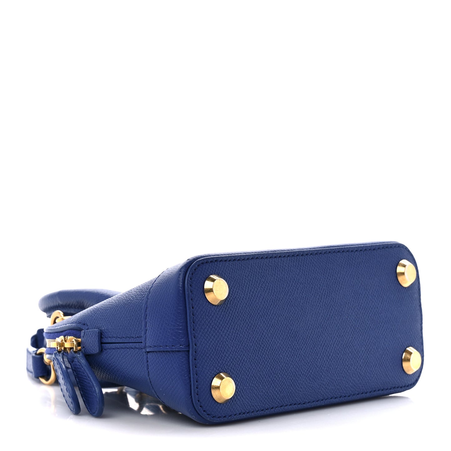 Signature Grained Calfskin Logo XXS Ville Top Handle Bag Bleu Roi White