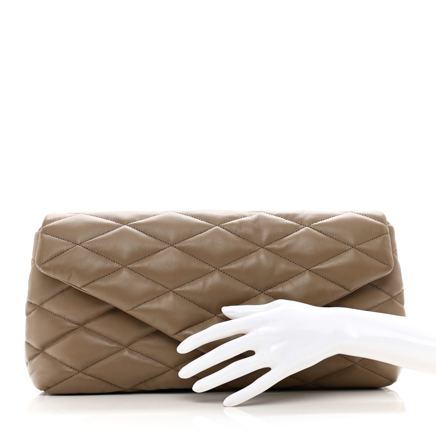 Lambskin Quilted Sade Puffer Envelope Clutch Dark Beige
