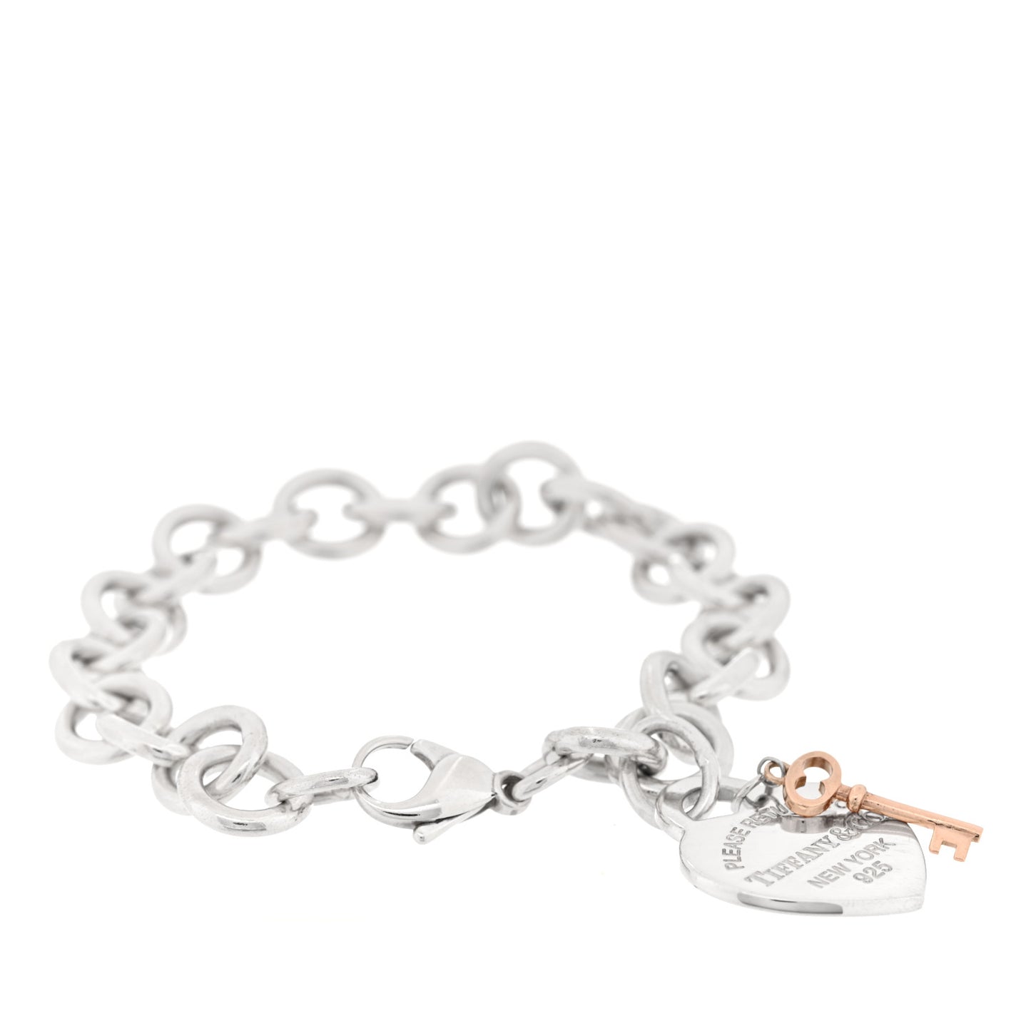 Sterling Silver Rubedo Return to Tiffany Heart Tag Key Charm Bracelet