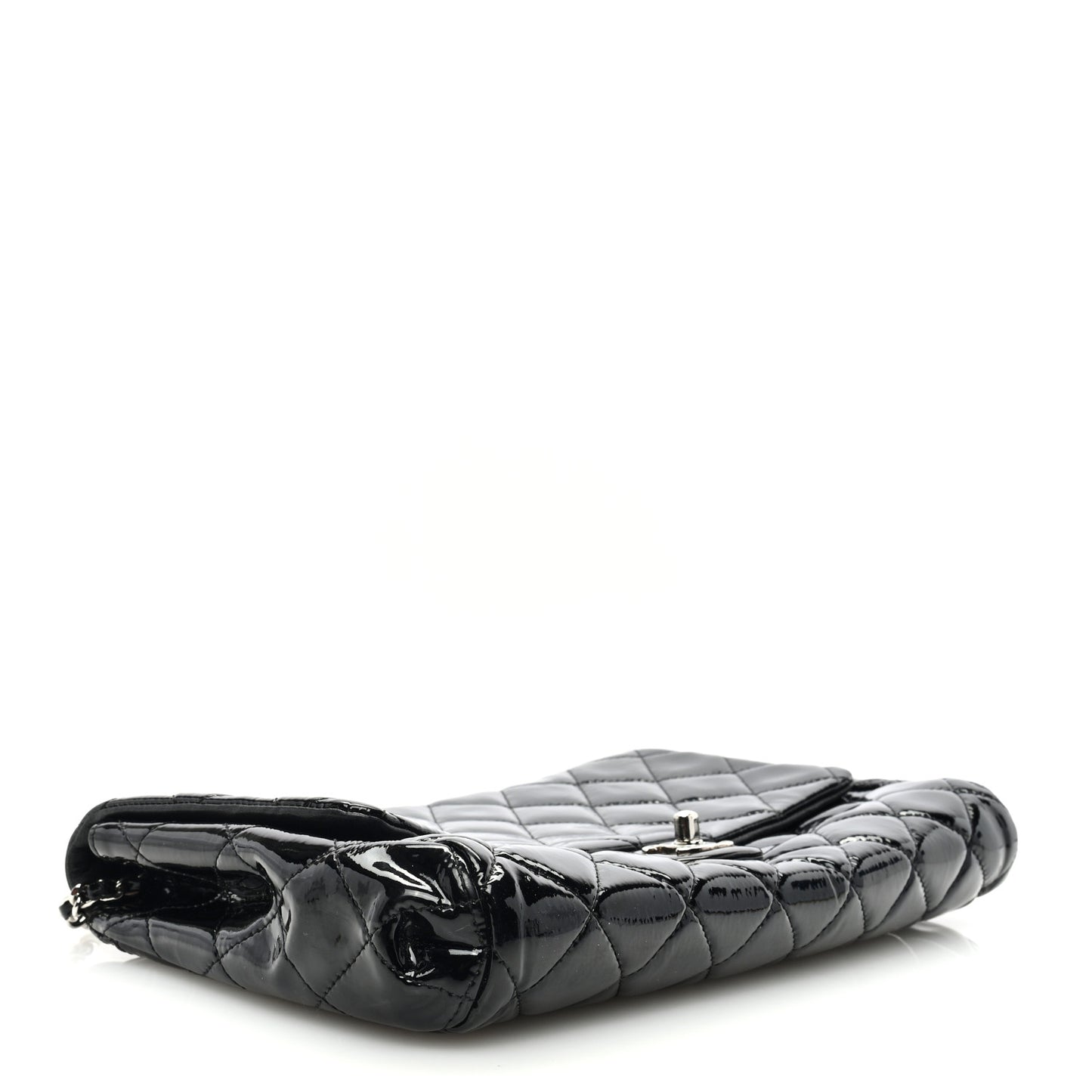 Patent Quilted Clutch with Chain Flap Black