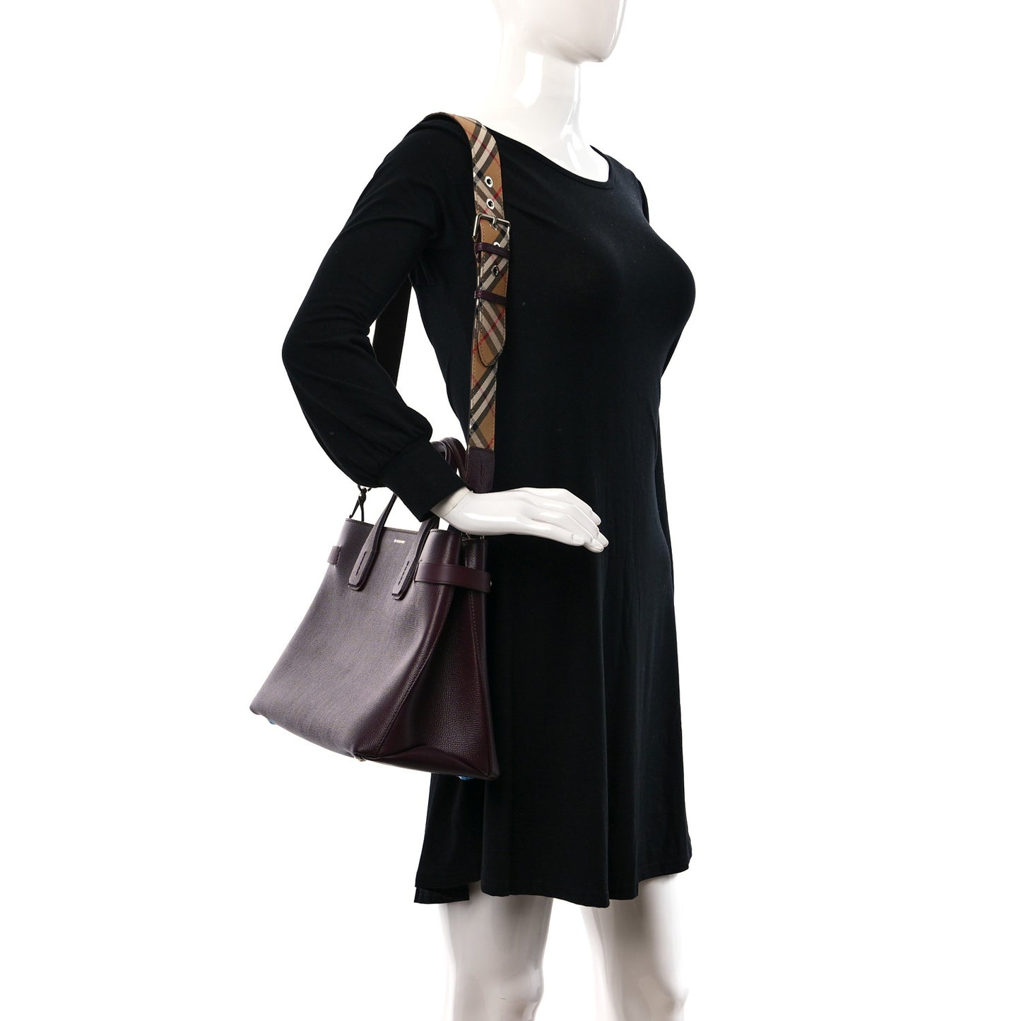 Derby Calfskin House Check Medium Banner Tote Burgundy