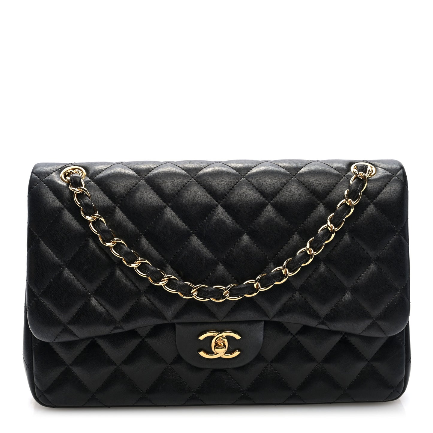 Lambskin Quilted Jumbo Double Flap Black