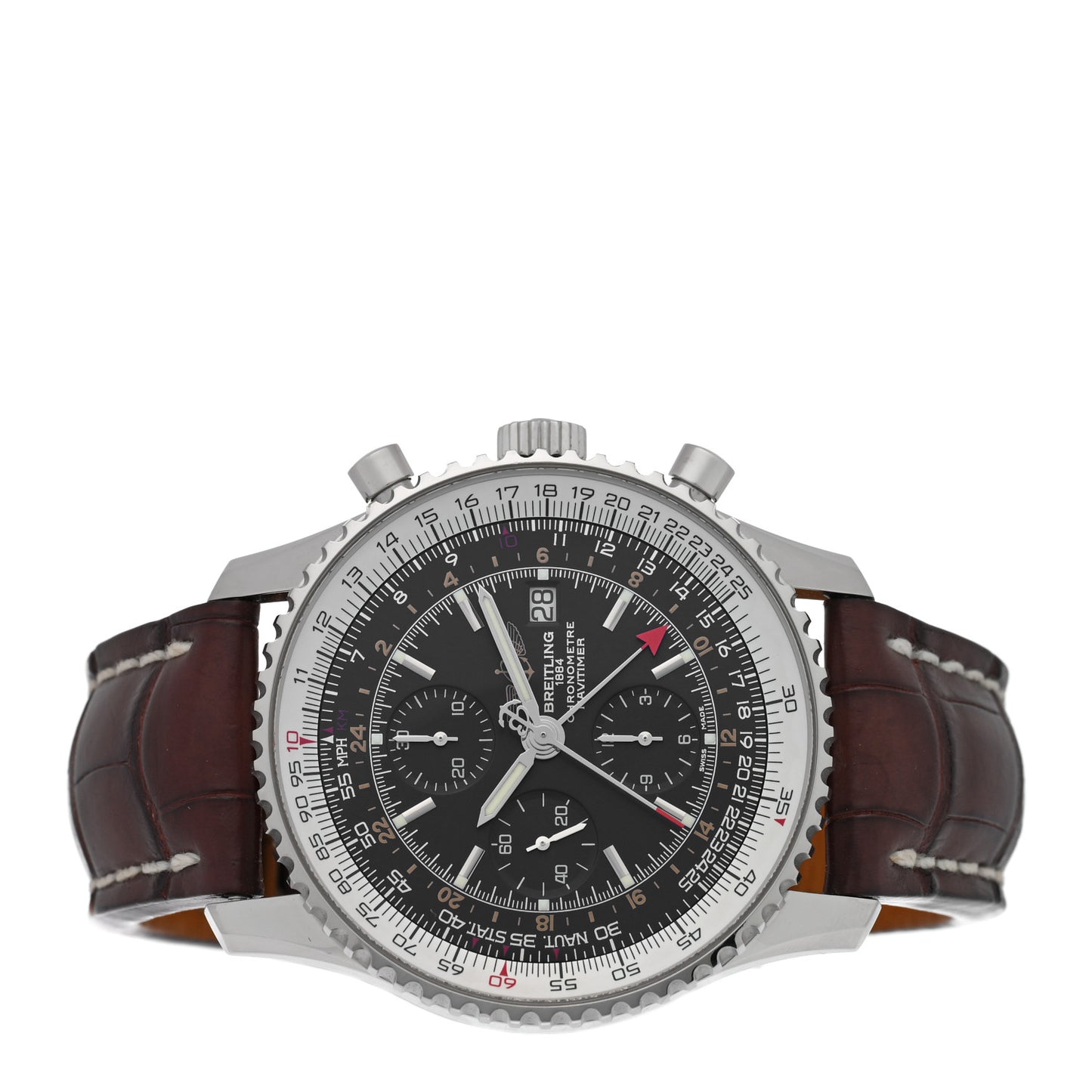 Stainless Steel Alligator 46mm Navitimer 1884 Limited Edition Chronograph Automatic Watch Black A24322