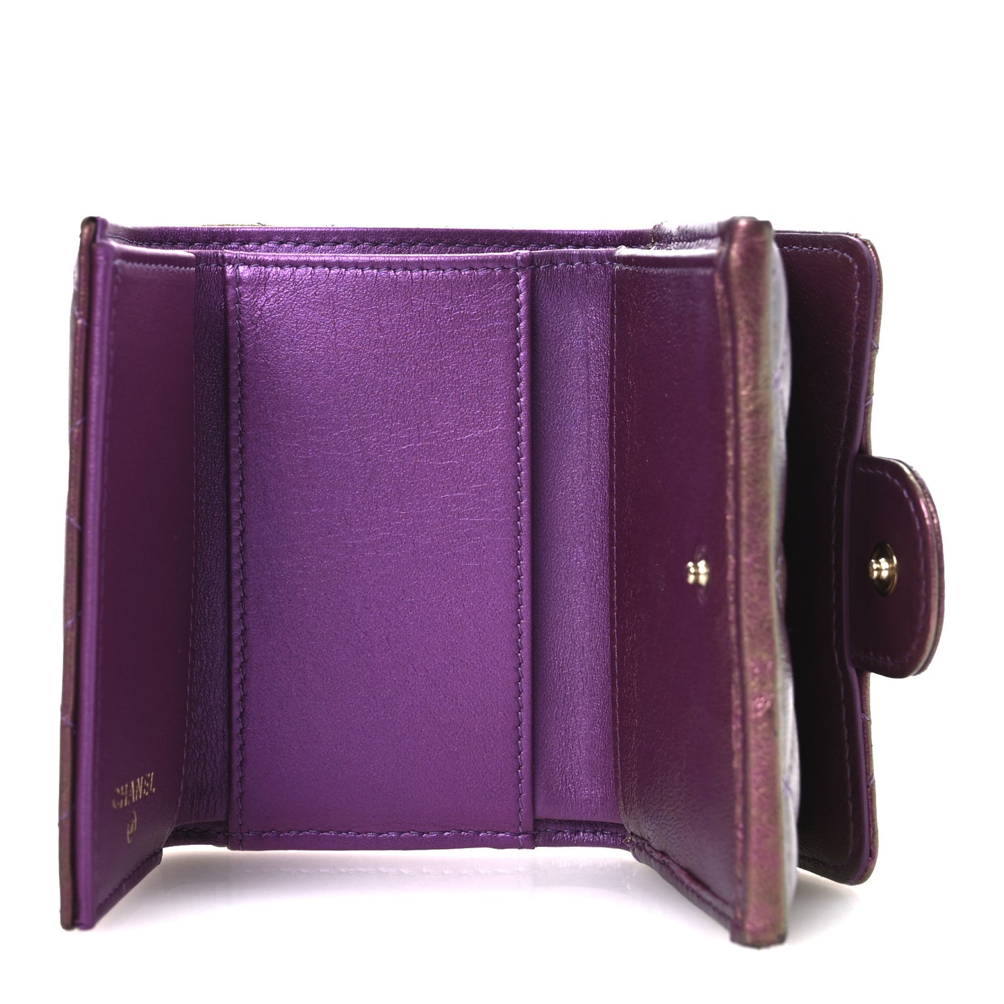 Iridescent Lambskin Quilted Double Flap Wallet Purple