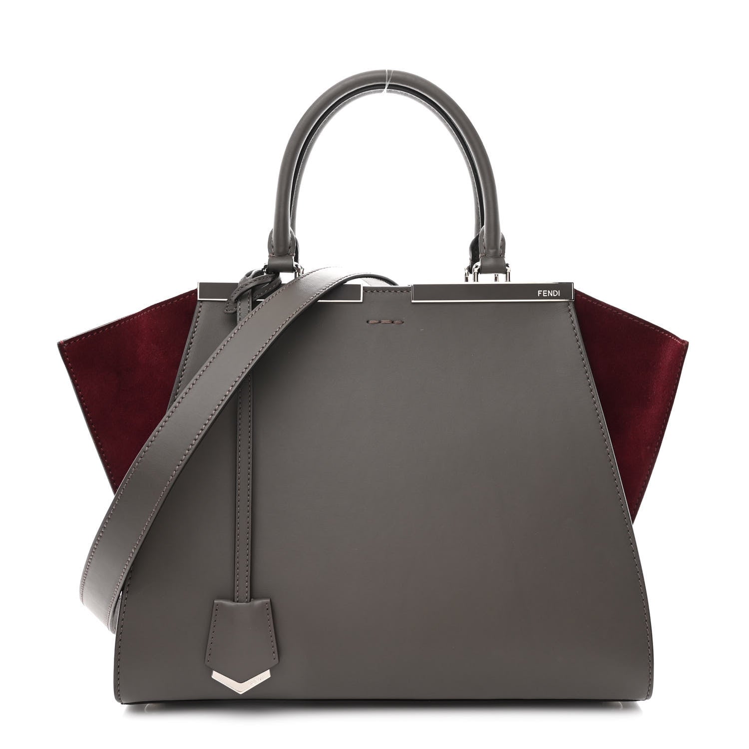 Fendi Vitello Dolce Century Petite 3Jours Tote Carbone Bordeaux