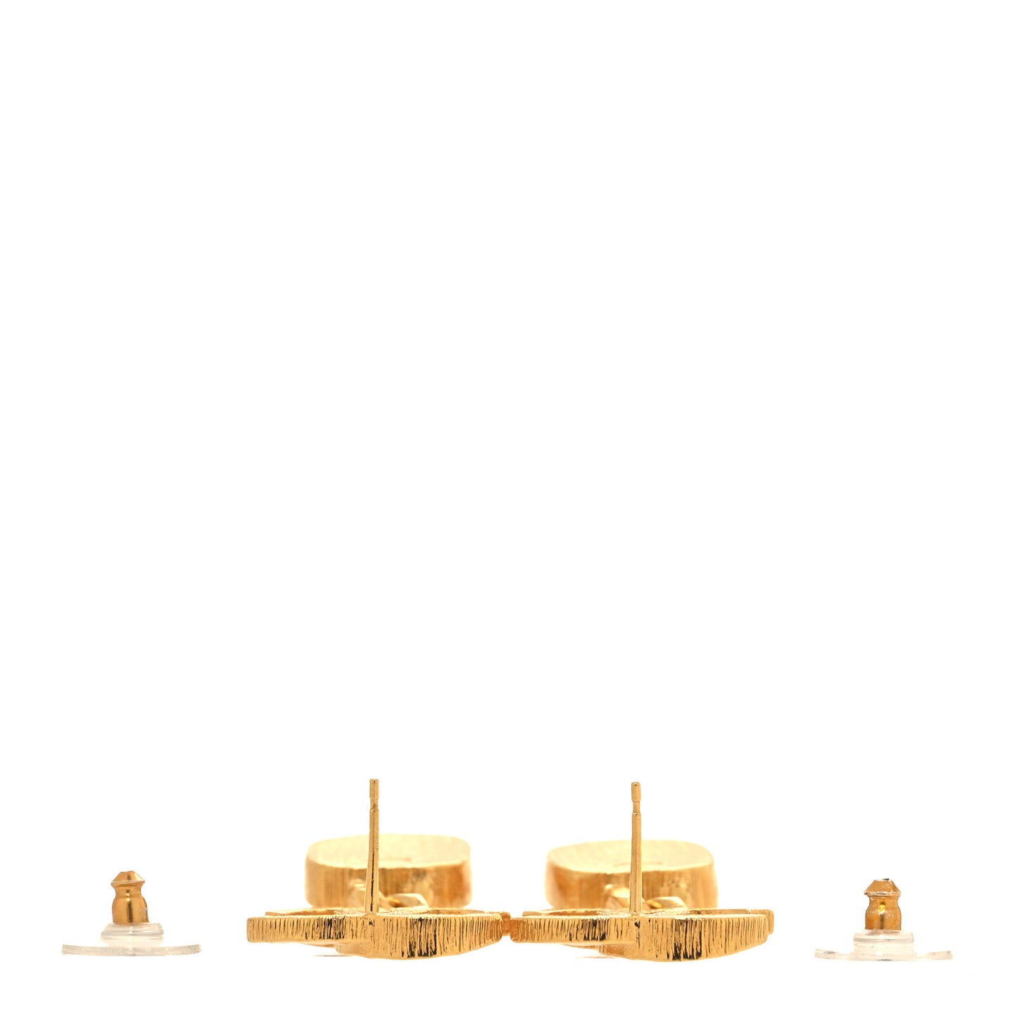 Metal Pearl CC Square Drop Earrings Gold