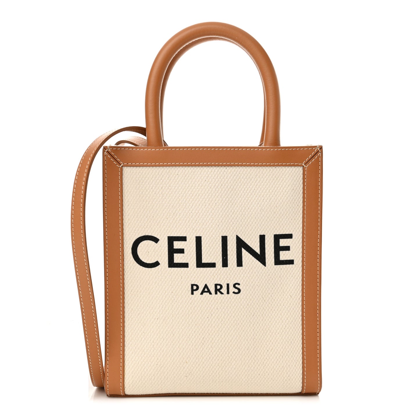 Canvas Calfskin Mini Vertical Cabas Natural Tan