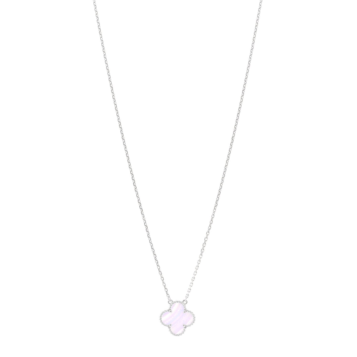 Van Cleef & Arpels 18K White Gold Chalcedony Vintage Alhambra Pendant Necklace 1 of 5