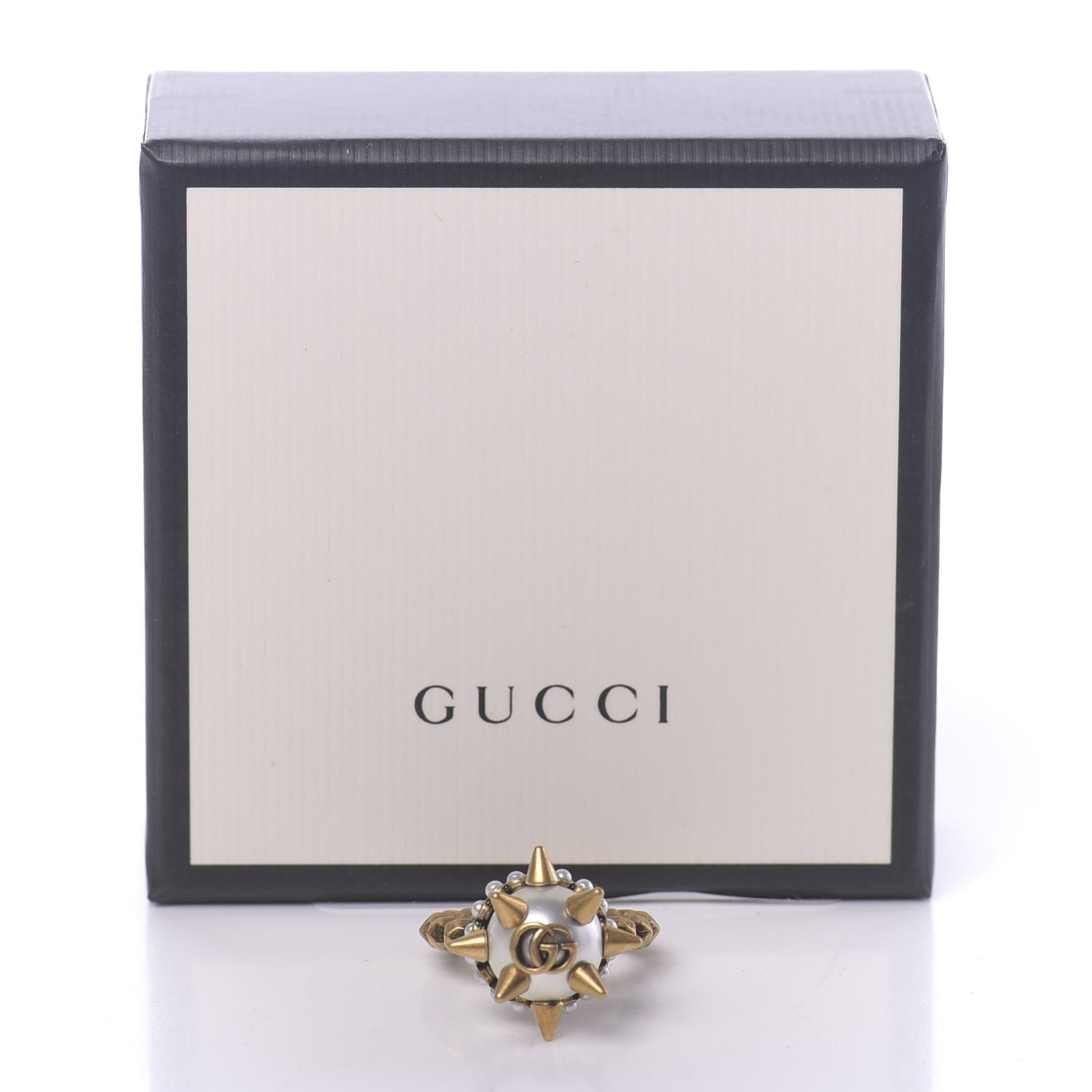 Gucci Metal Pearl Studded Ring M Aged Gold 8 of 8