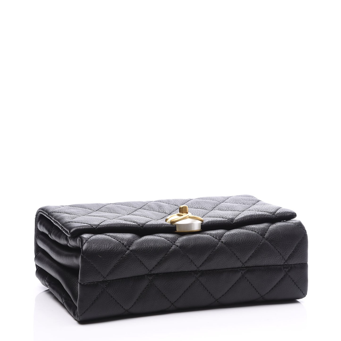 Calfskin Quilted Accordion Pearl CC Flap Bag Black