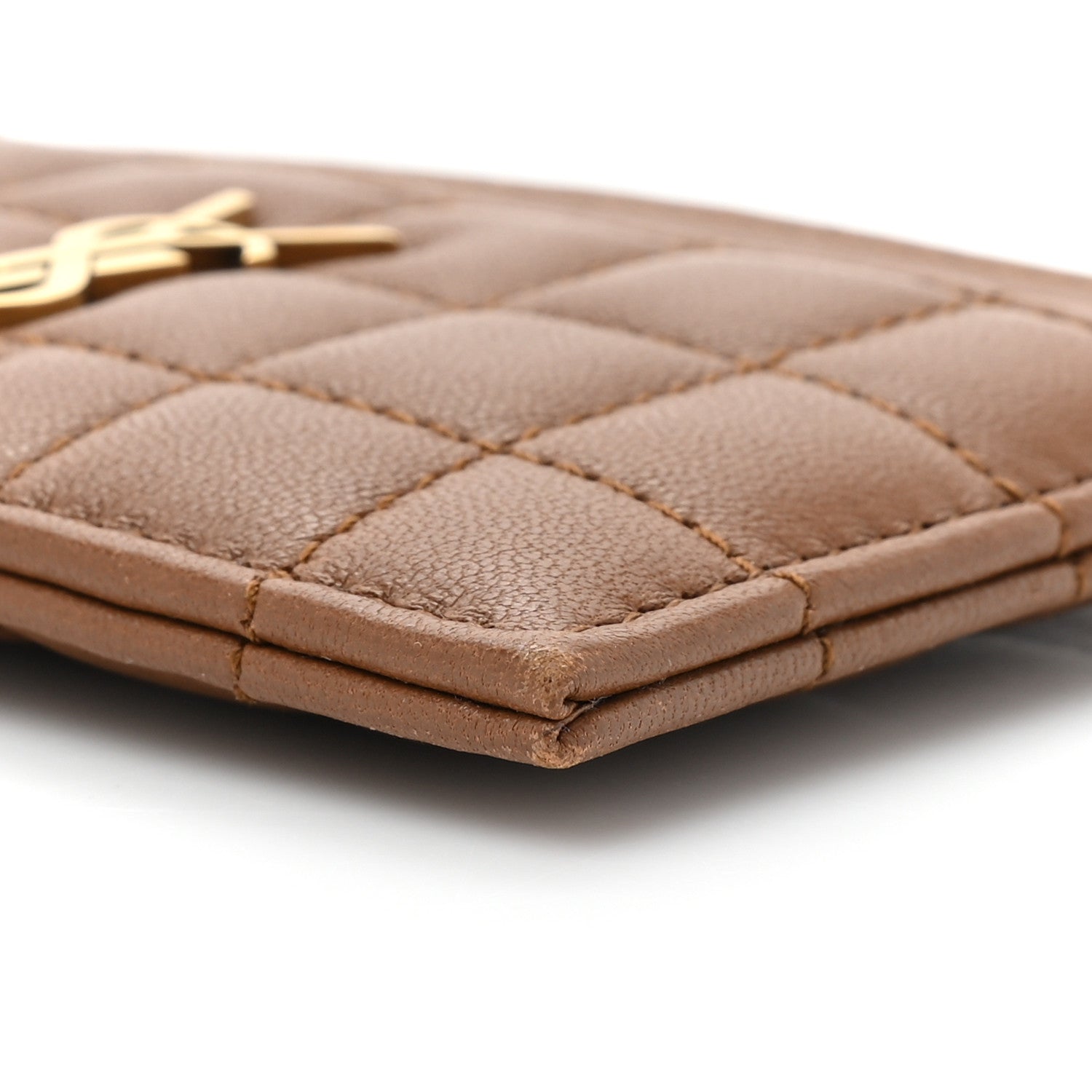 Saint Laurent Lambskin Quilted Cassandre Credit Card Case Fox 8 of 11