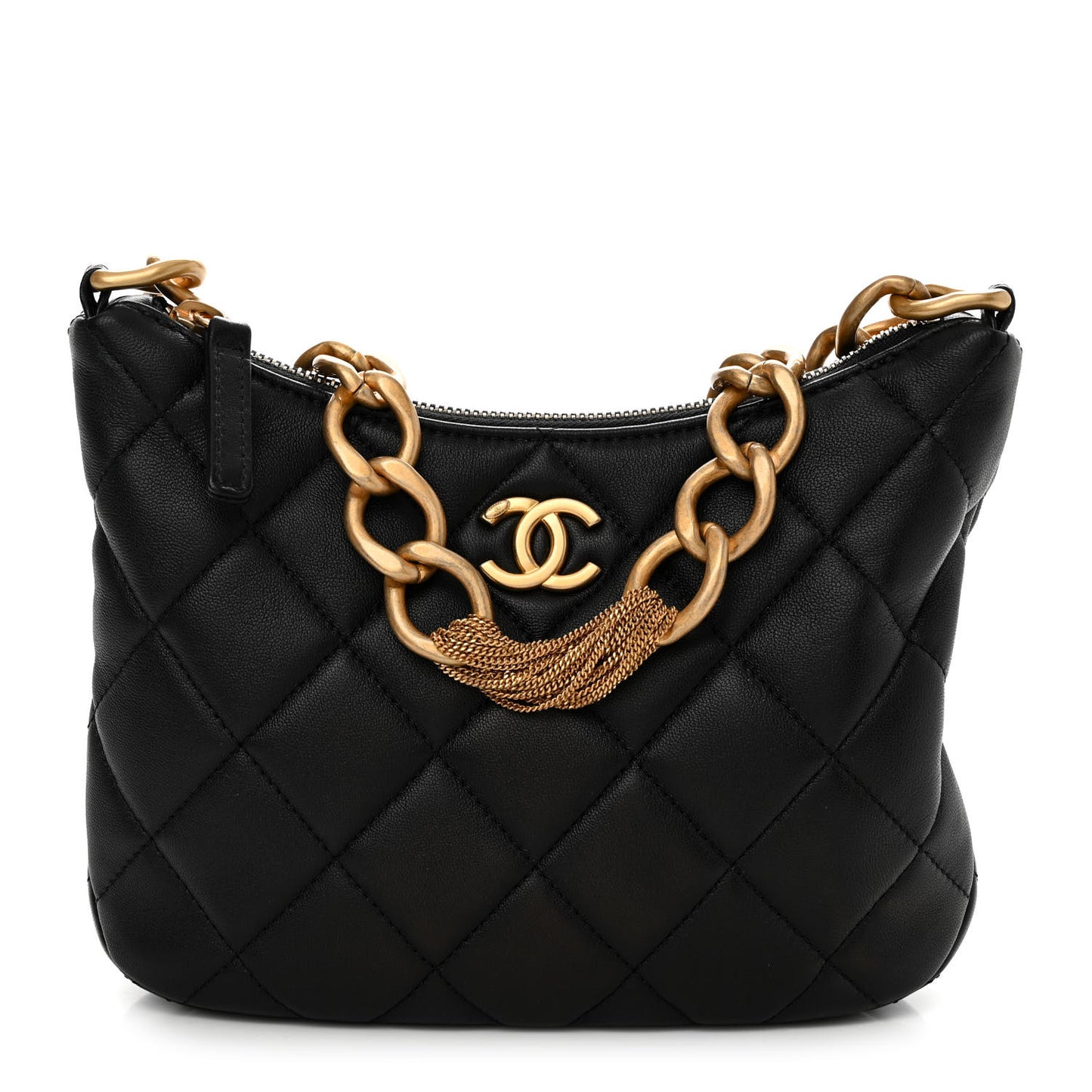 Lambskin Quilted CC Chain Hobo Black
