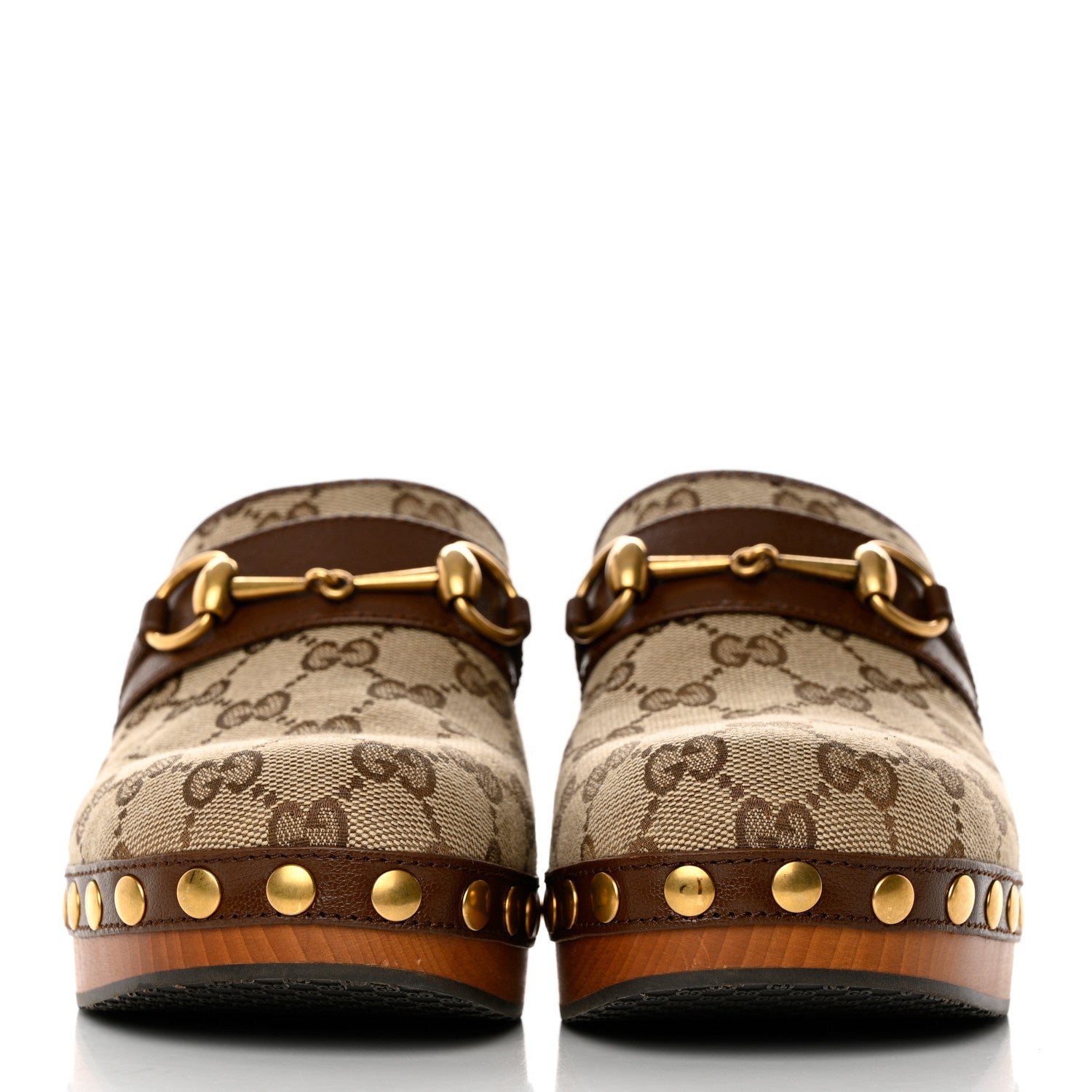 Gucci Monogram Goatskin Horsebit Clog Mules 36.5 Beige Ebony Brown Sugar 2 of 9