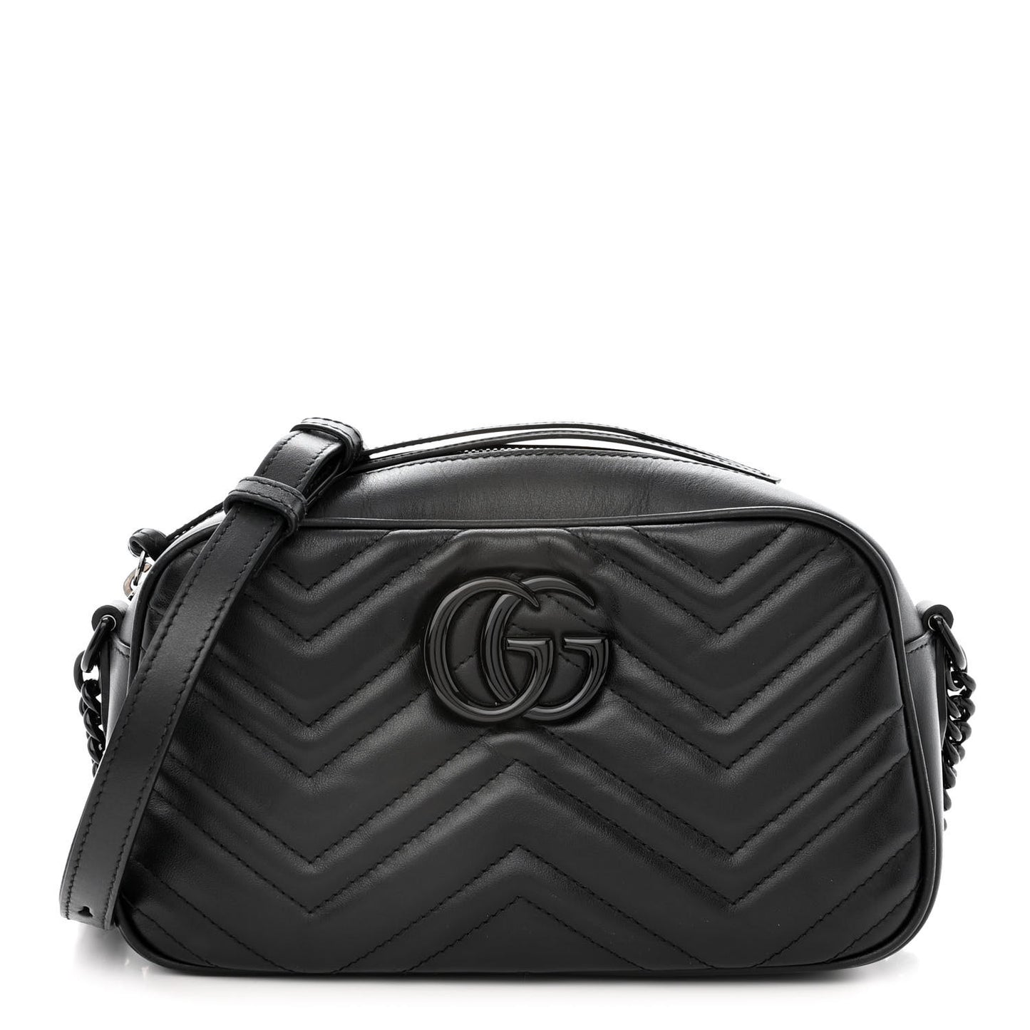 Calfskin Matelasse Monochrome Small GG Marmont Chain Shoulder Bag Black