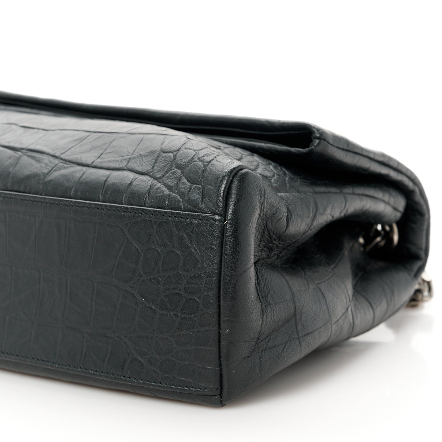Calfskin Crocodile Embossed Medium West Hollywood Monogram Fold-Over Black