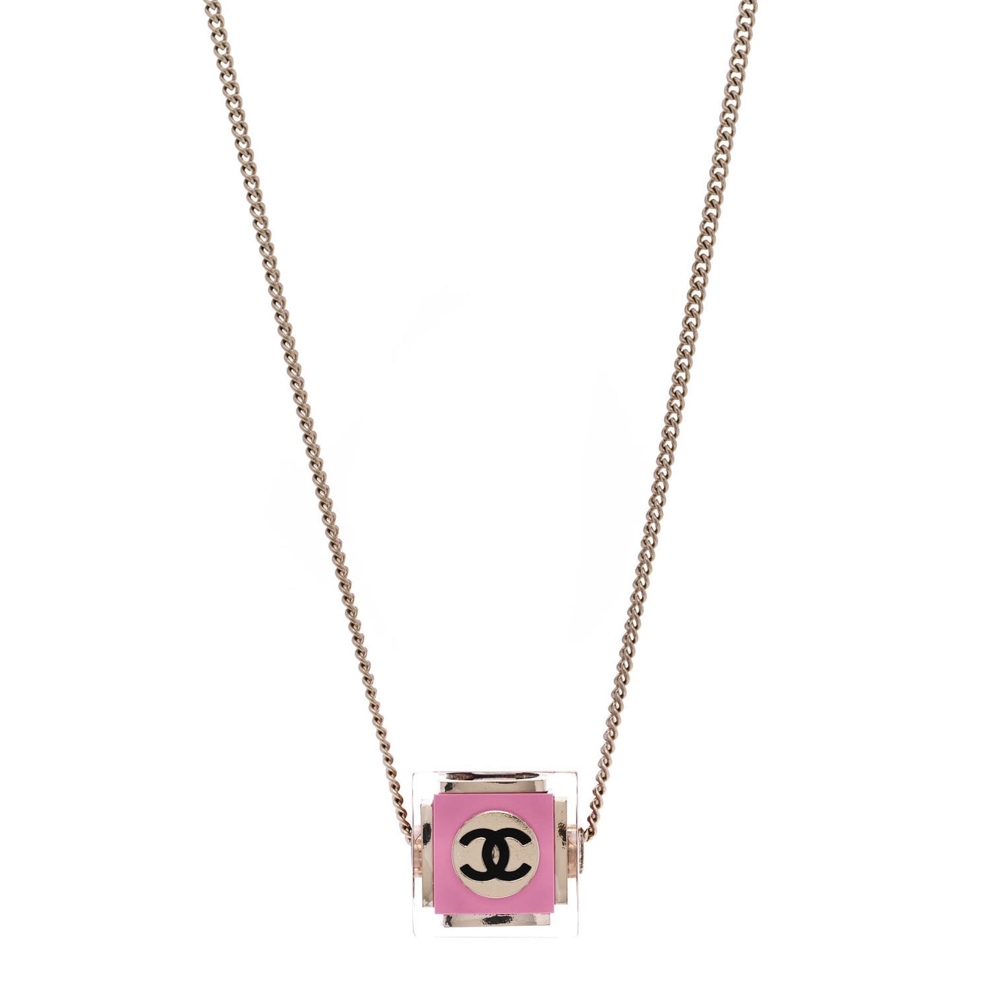 Resin Crystal CC Cube Necklace Gold Pink