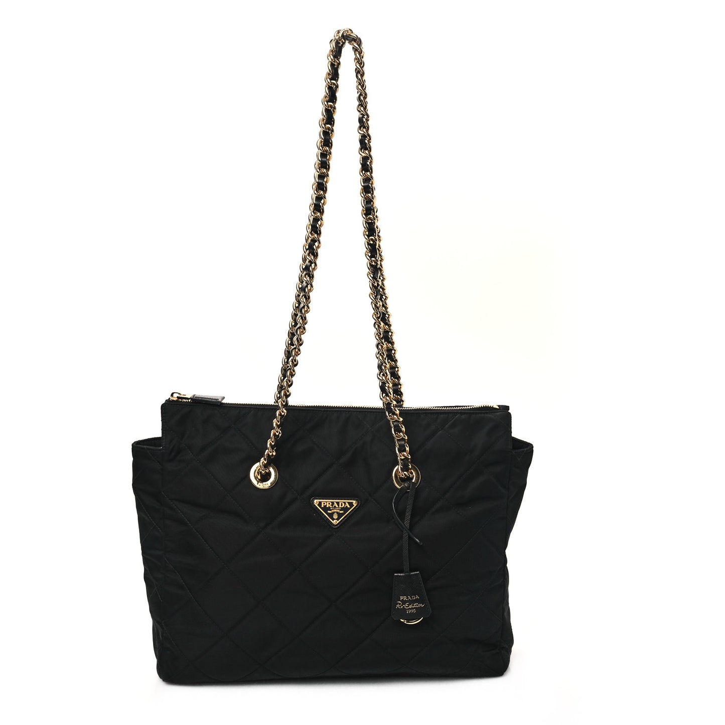 Re-Nylon Impuntu Quilted Re-Edition 1995 Chaine Medium Tote Bag Black