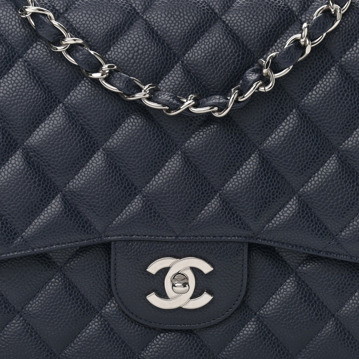Caviar Quilted Jumbo Single Flap Navy