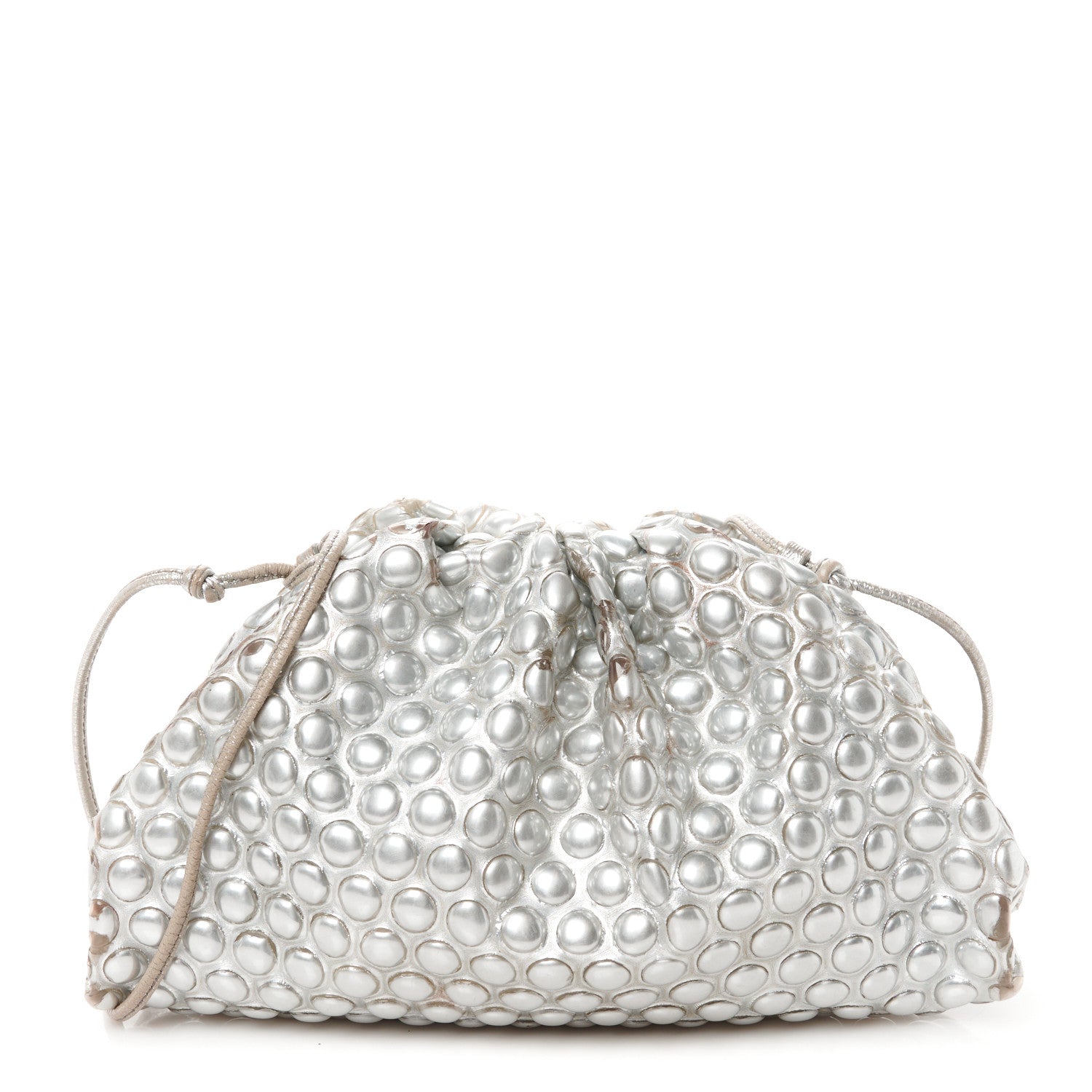 Bottega Veneta Metallic Fabric Bubble Wrap The Mini Pouch Silver 1 of 11
