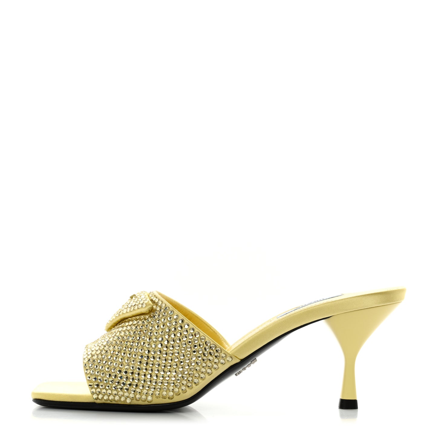 Satin Crystal Logo 85mm Slide Sandals 39 Ananas