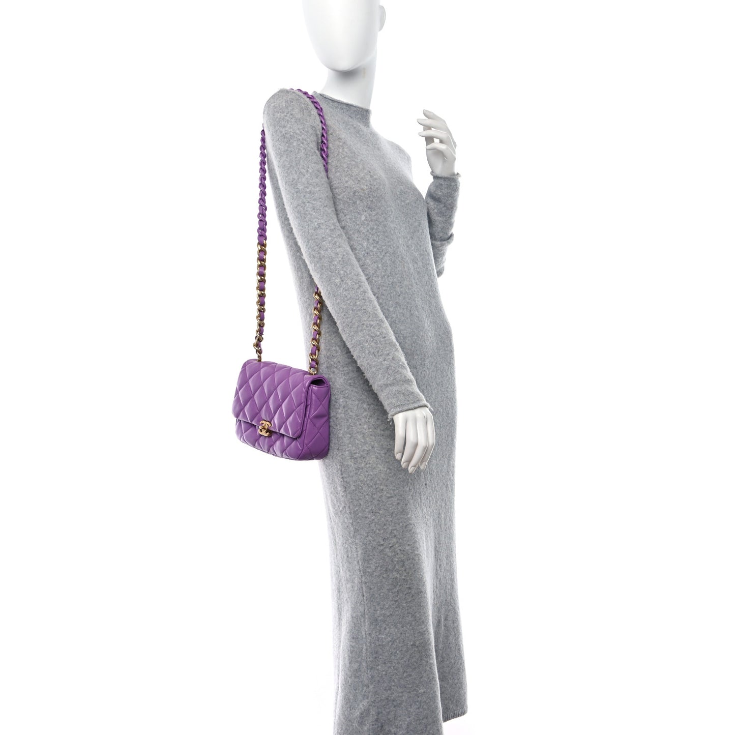 Lambskin Quilted Small Lacquered Chain Flap Purple
