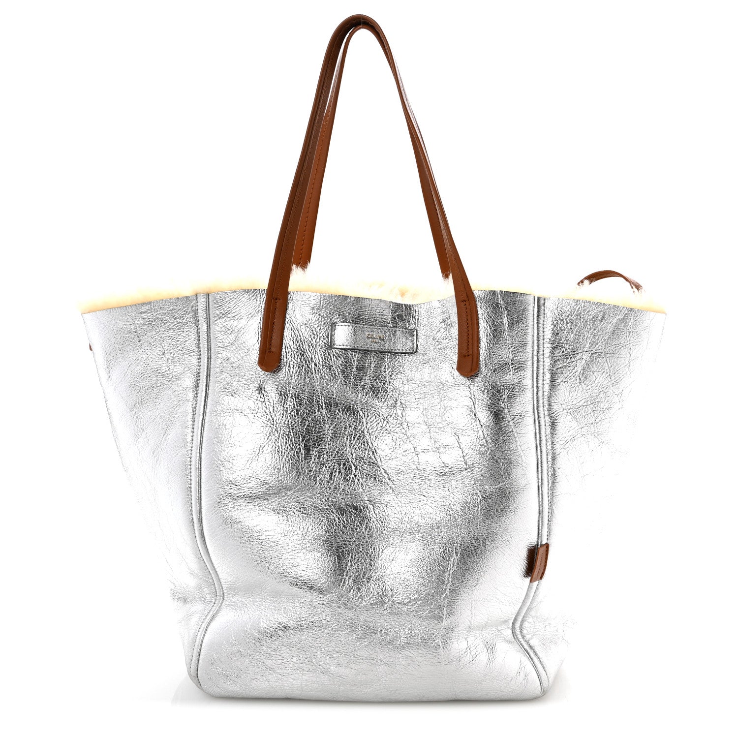 Celine Metallic Lambskin Shearling Medium Phantom Cabas Reversible